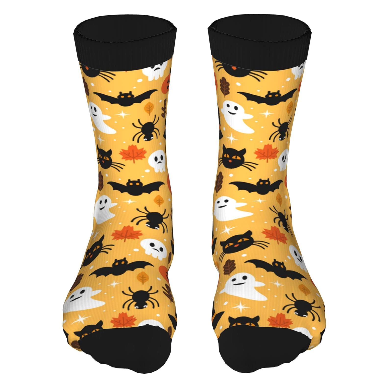 Halloween Ghost Black Cat Funny Compression Socks for Women & Men - Novelty Crew Socks Gift for Nurses, Athletes & Travelers - Perfect for Costumes, Workouts & Long Flights