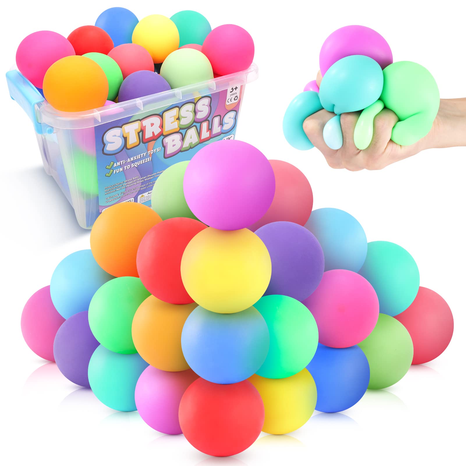 24 Pack Slow Rising Stress Balls - Stretchy Fidget Toys for Anxiety Relief & Hand Therapy | Sensory Squishy Stress Relief Balls for Students, Office Workers & Classroom Prizes | Perfect for Stress Management, Focus Improvement and Sensory Play