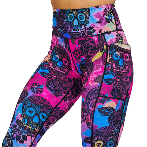 Gothic Rose Skull Print Leggings for Women - Stretchy High Waist Yoga Pants - Perfect for Halloween, Cosplay & Gothic Fashion