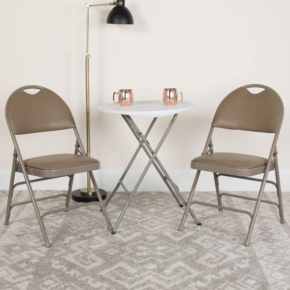 Flash Furniture 4-Pack HERCULES Series Heavy Duty Folding Chairs - Triple Braced Metal Frame, Beige Vinyl Seat, Easy-Carry Handle - Perfect for Weddings, Parties, Events, and Home Use