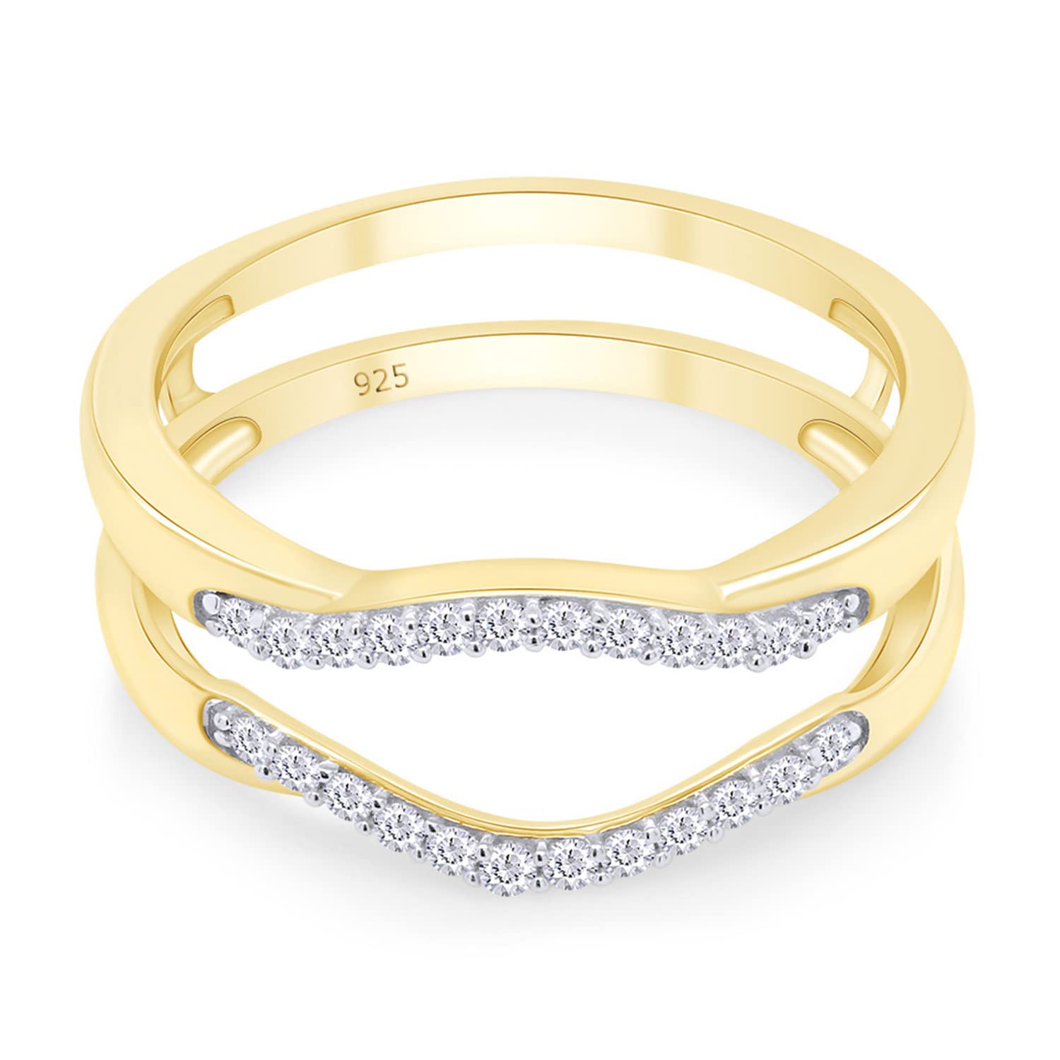 1/5 Carat Round Cut White Natural Diamond Enhancer Guard Wrap for Wedding Bands & Engagement Rings - 14k Gold Over Sterling Silver (0.20 Cttw, I-J Color, I2-I3 Clarity) - Perfect for Bridal Jewelry, Anniversary Gifts & Special Occasions
