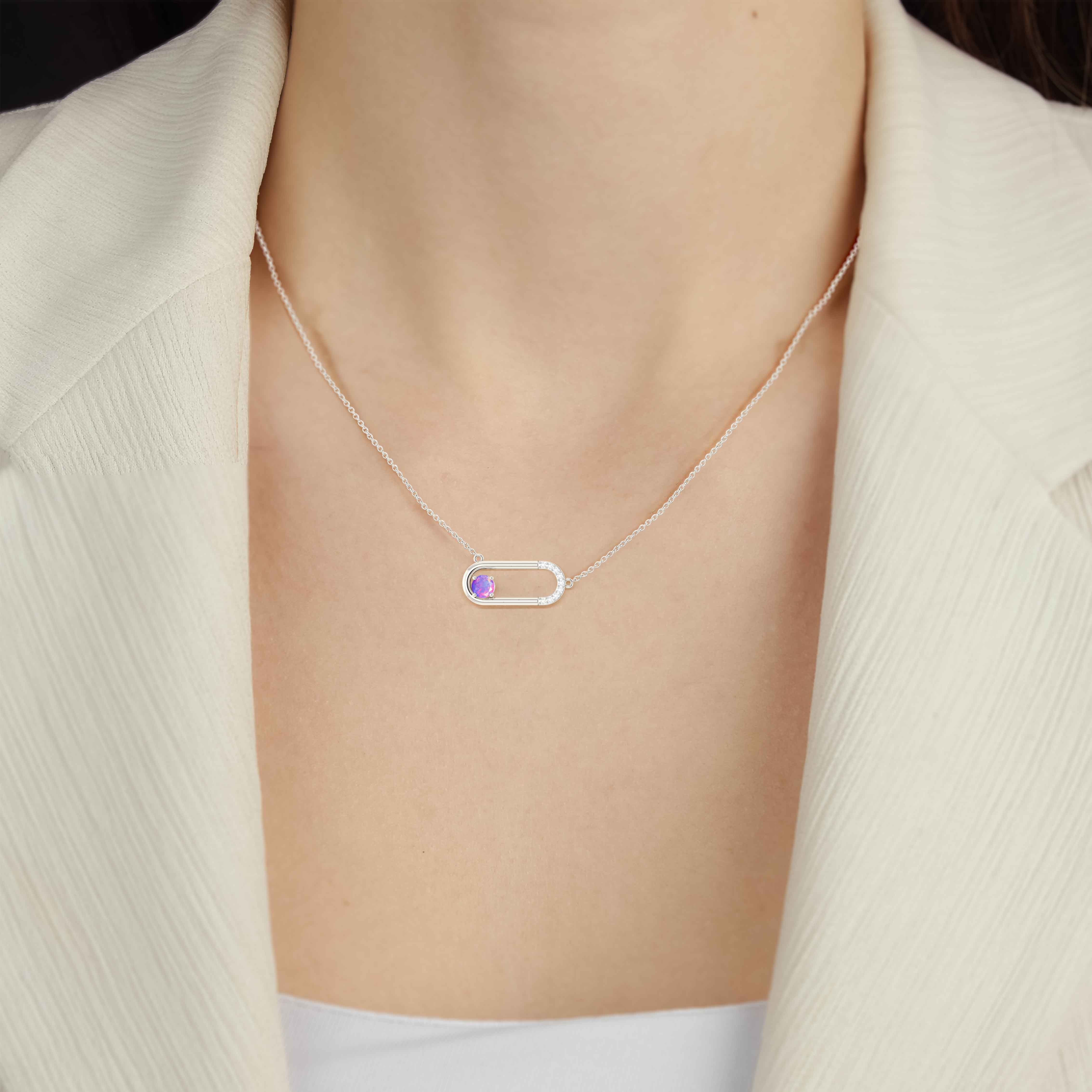 Natural Lavender Opal Rectangle Pendant Necklace for Women - Elegant Sterling Silver Chain Jewelry Gift for Birthday, Anniversary & Special Occasions