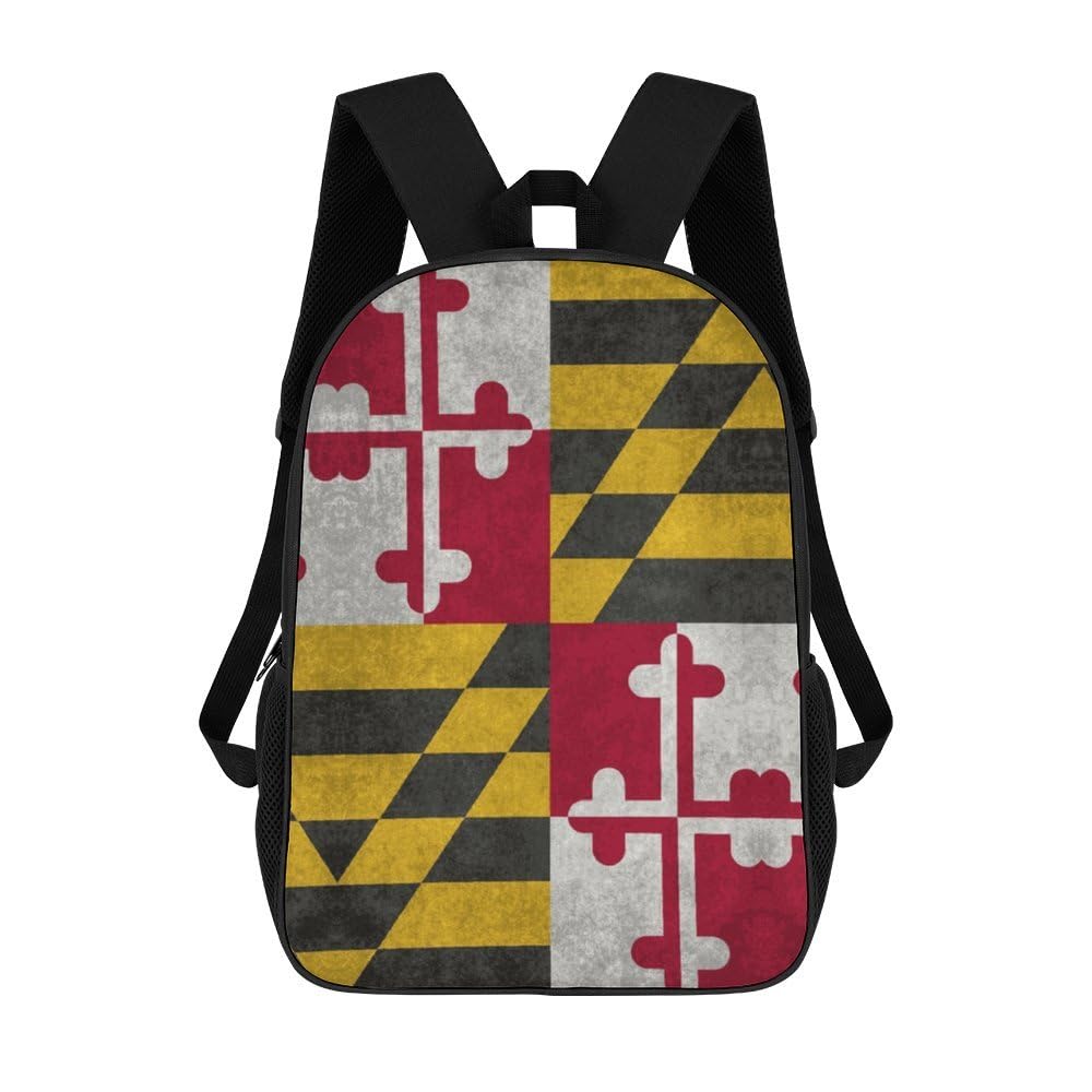 Retro Maryland Flag Backpack - 17 Inch Laptop Backpack for Men & Women - 3D Printed School & Travel Computer Bag - Durable 17