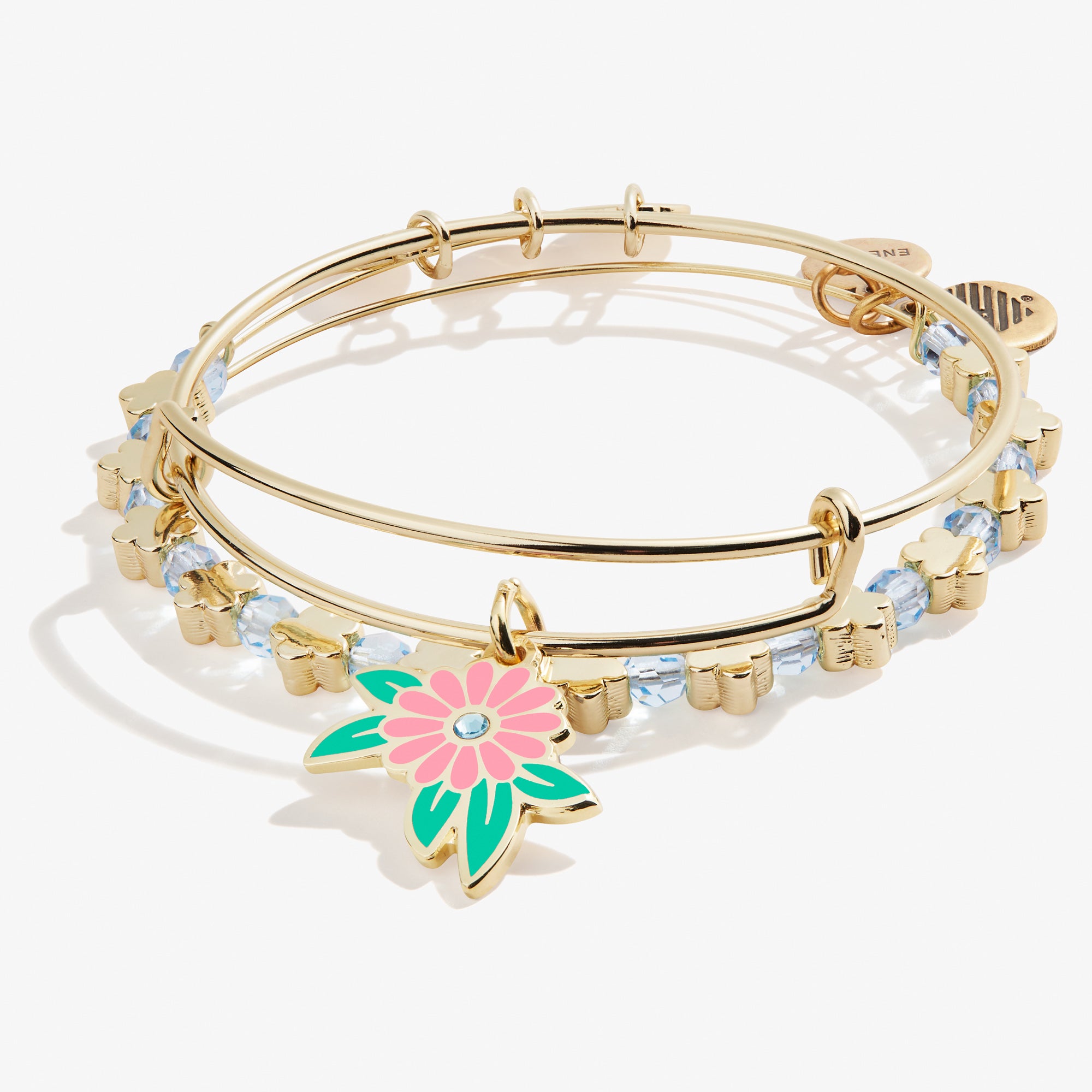 Elegant Flower Charm Bangle Bracelets Set of 2 - Dainty Floral Jewelry for Women - Perfect for Weddings, Parties & Everyday Wear