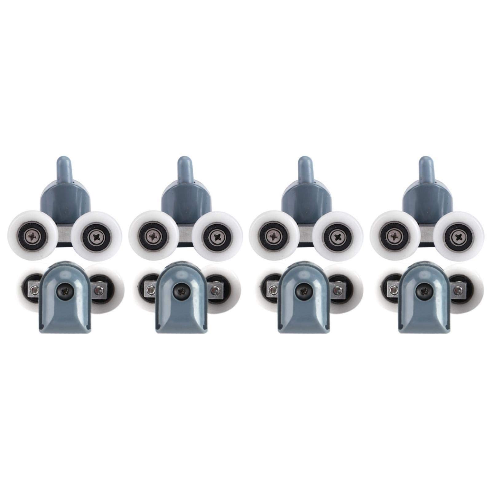 8Pcs Shower Door Rollers Replacement Kit - 4 Upper & 4 Bottom Wheels with Screws & Cover Caps - Double Wheel Bathroom Sliding Door Pulleys for Smooth Operation - Perfect for Home Renovation & Shower Door Repair