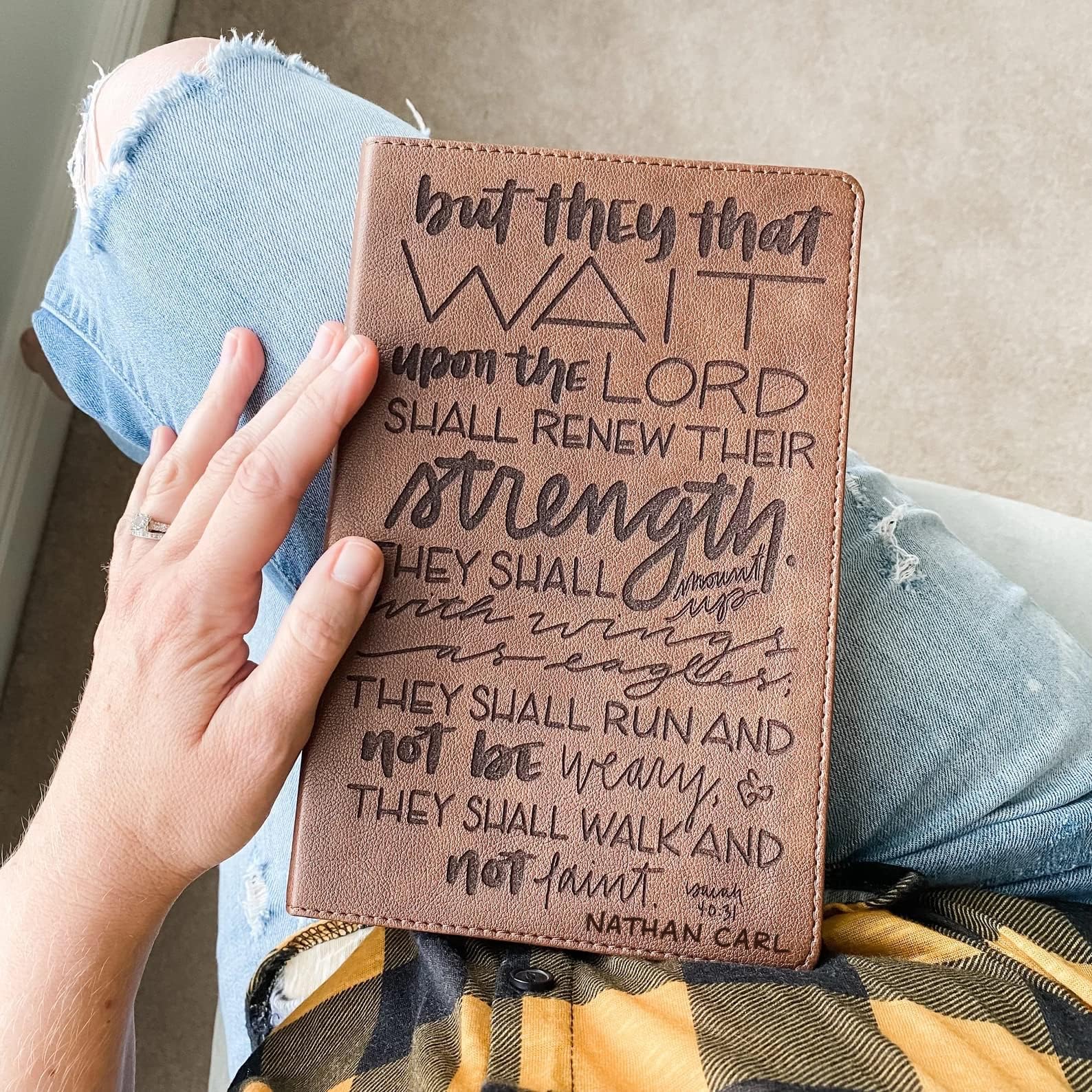 Hand Illustrated & Laser Engraved KJV Bible - Genuine Leathertouch Brown Cover with Custom Name Engraving - Perfect Personalized Gift for Weddings, Baptisms, Graduations & Birthdays - Ideal for Religious Ceremonies, Daily Devotion & Special Occasions