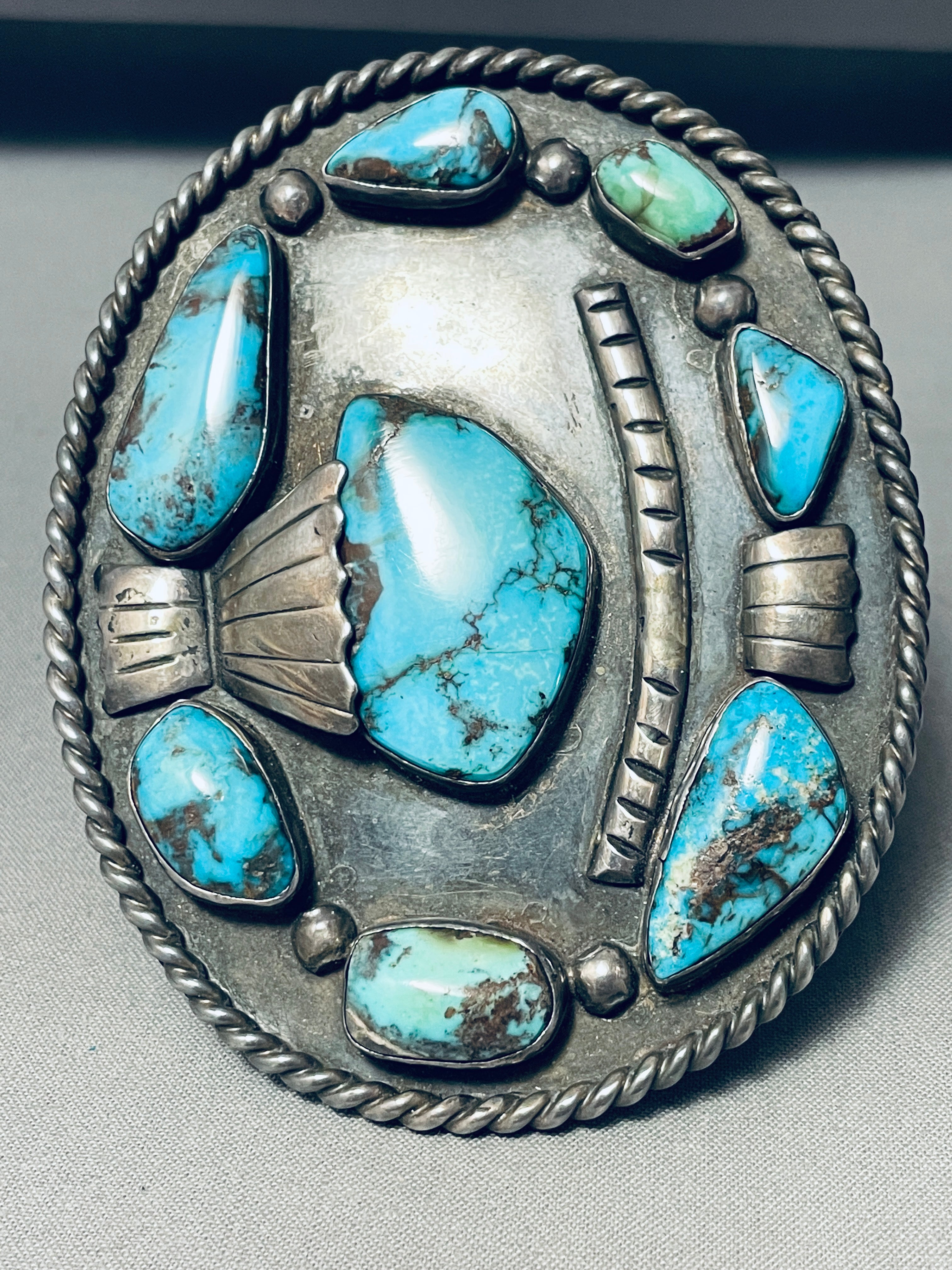 Vintage Navajo Morenci Turquoise Sterling Silver Bracelet - 165g Handmade Native American Jewelry for Women, Boho Fashion & Gift Ideas