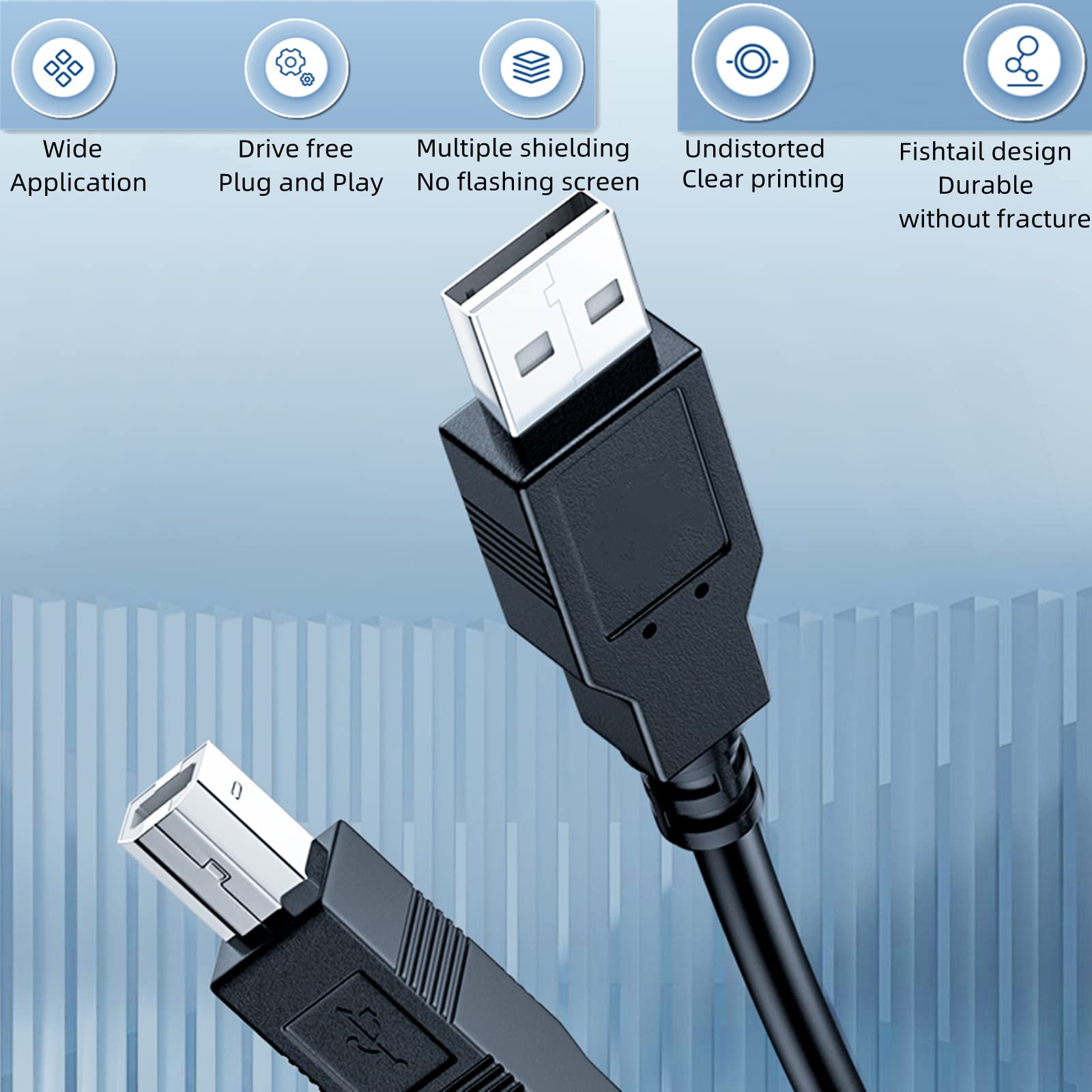 USB 2.0 Printer Cable A to B Male Cord - 6.6ft High-Speed Data Transfer Compatible with HP Deskjet, Envy, Laserjet, OfficeJet & PhotoSmart Printers - Perfect for Home Office, Small Business & School Printing Needs