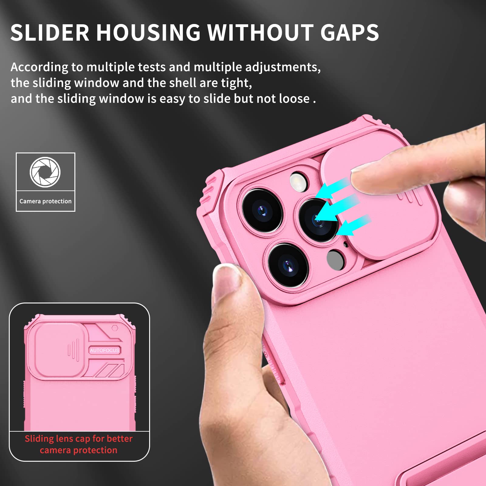 Joie & Joho Slide Lens Camera Cover Case for iPhone 13 Pro Max 6.7 inch (2021) - Heavy Pink Protective Phone Case with Built-in Kickstand | Compatible with iPhone 13 Pro 6.1 & iPhone 13 6.1 | Perfect for Travel, Photography & Everyday Protection