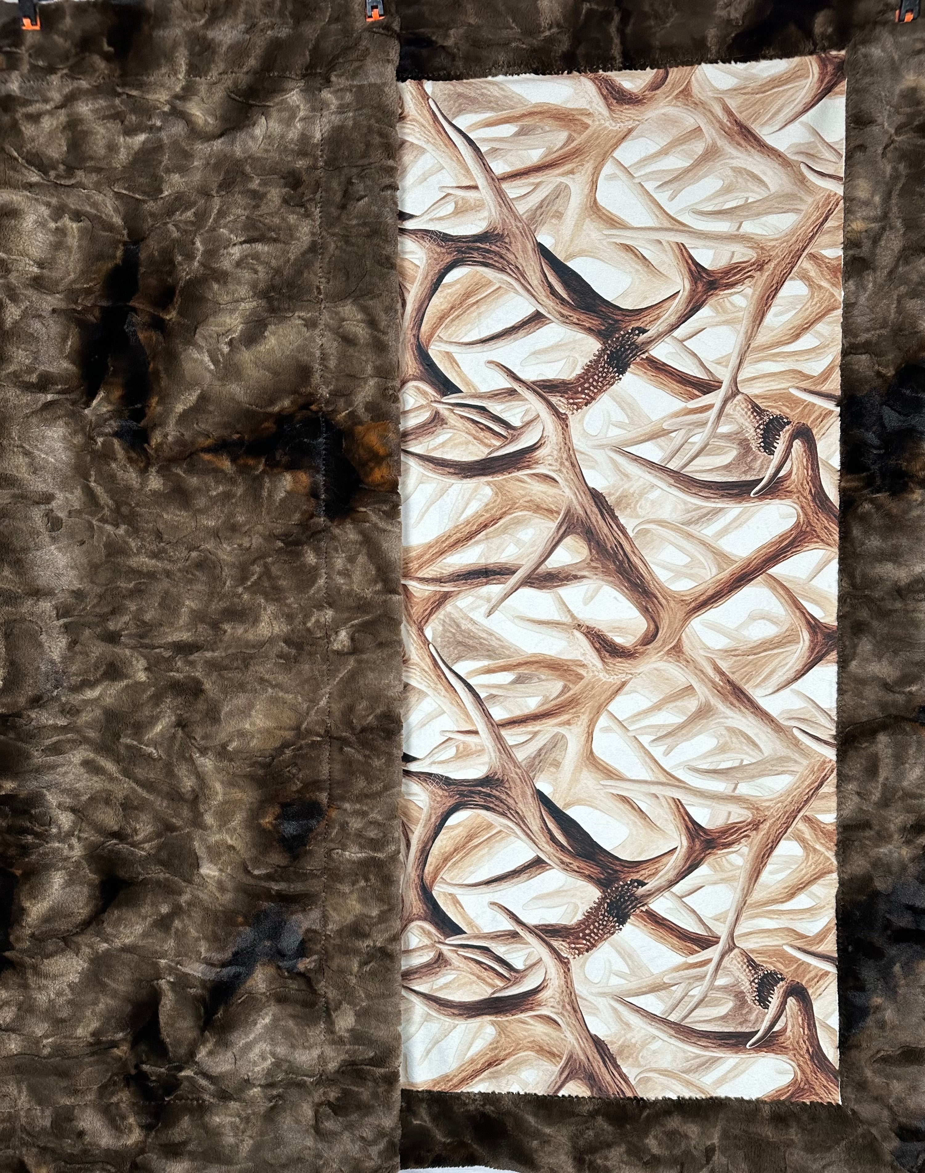 Soft & Cozy Brown Tie Dye Antler Print Luxury Minky Blanket 55