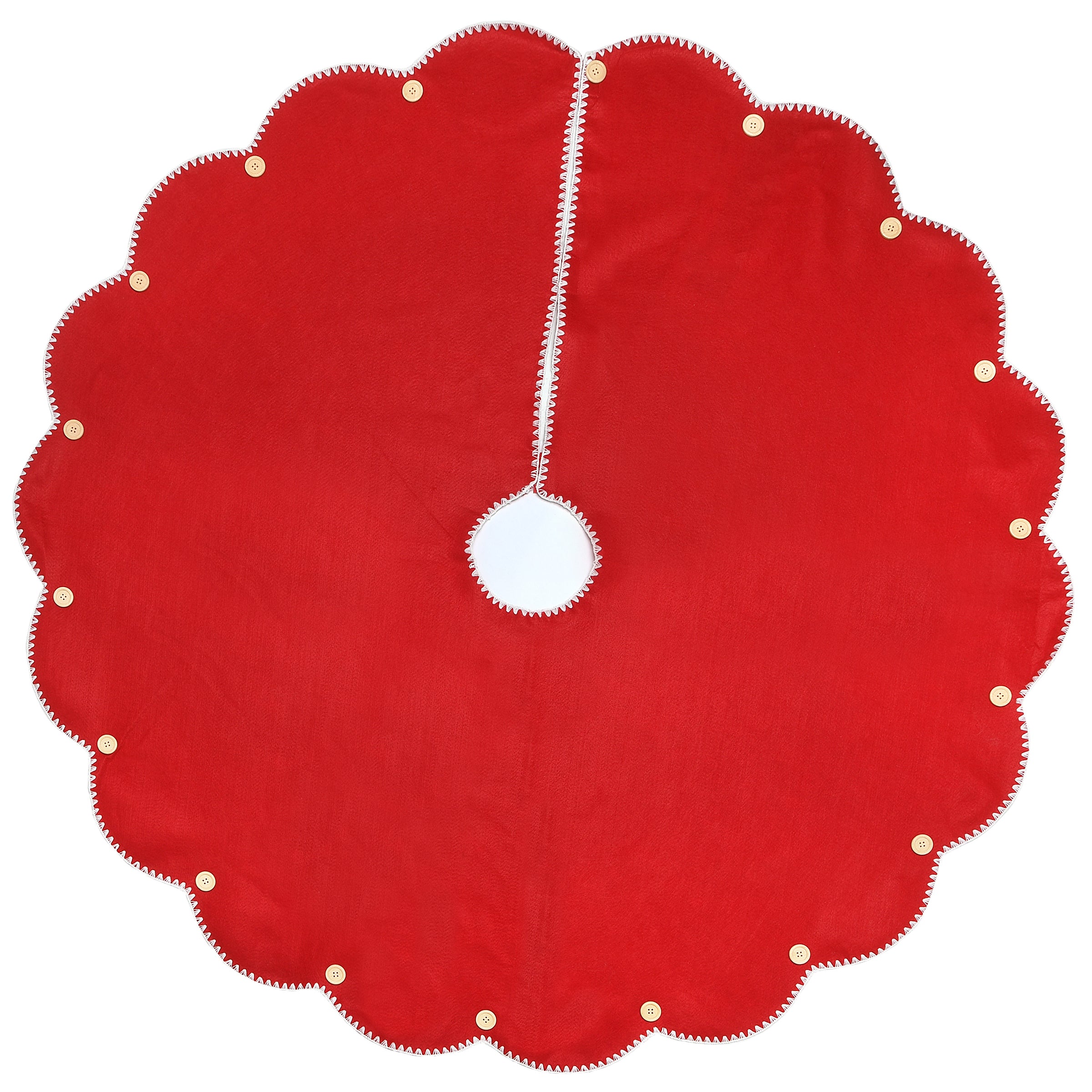 52 Inch Christmas Tree Skirt with Scalloped Edge - Red Holiday Decor for Festive Tree Base Cover - Perfect for Home, Party, and Gift Giving