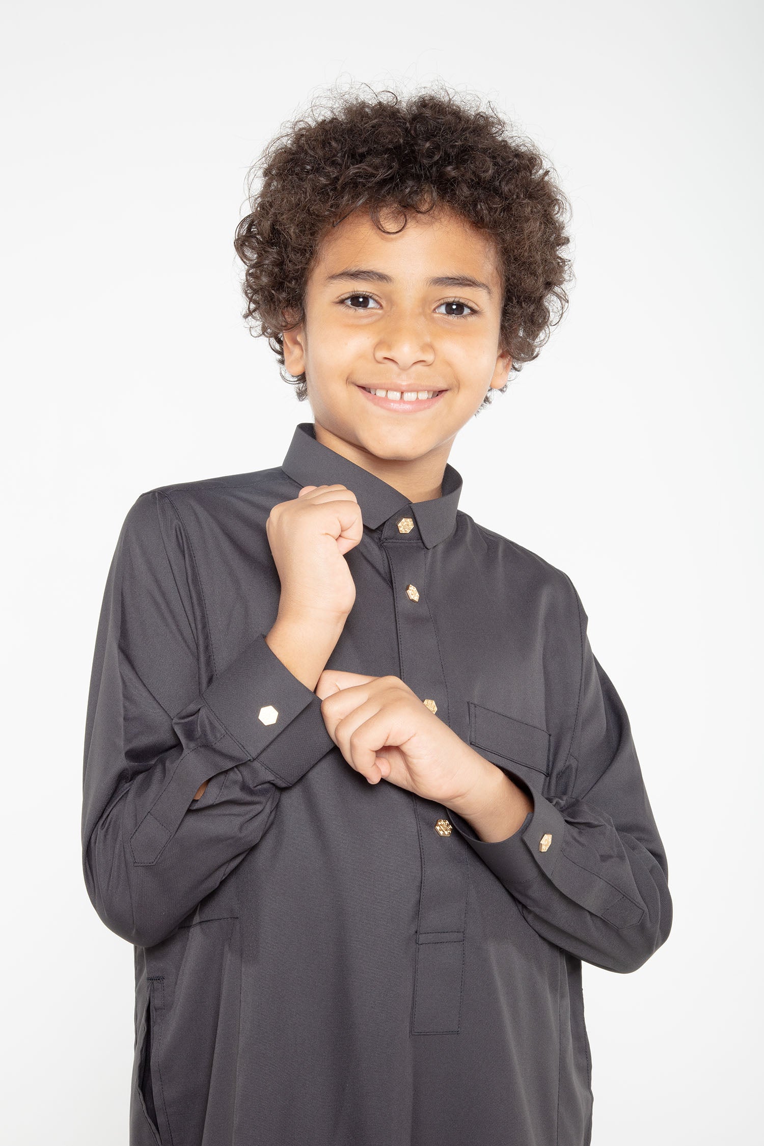 J109 Boys Black Tuxedo Thobe - Elegant Formal Wear for Kids | Perfect for Weddings, Eid Celebrations & Special Occasions