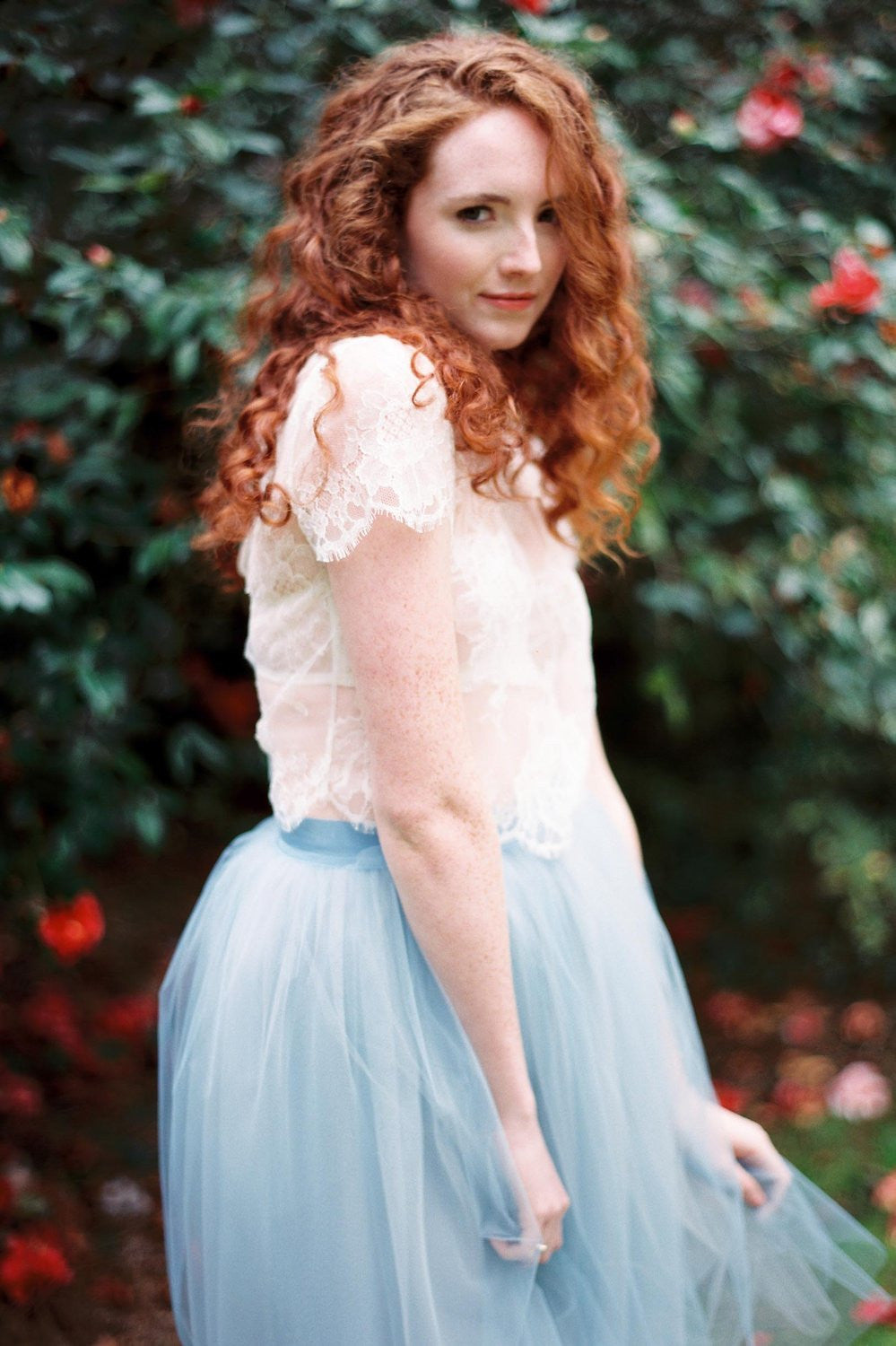 Lydia Tonal Tulle Skirt in Powder Blue | Elegant Ballet-Inspired Midi Skirt for Women | Perfect for Weddings, Parties & Special Occasions