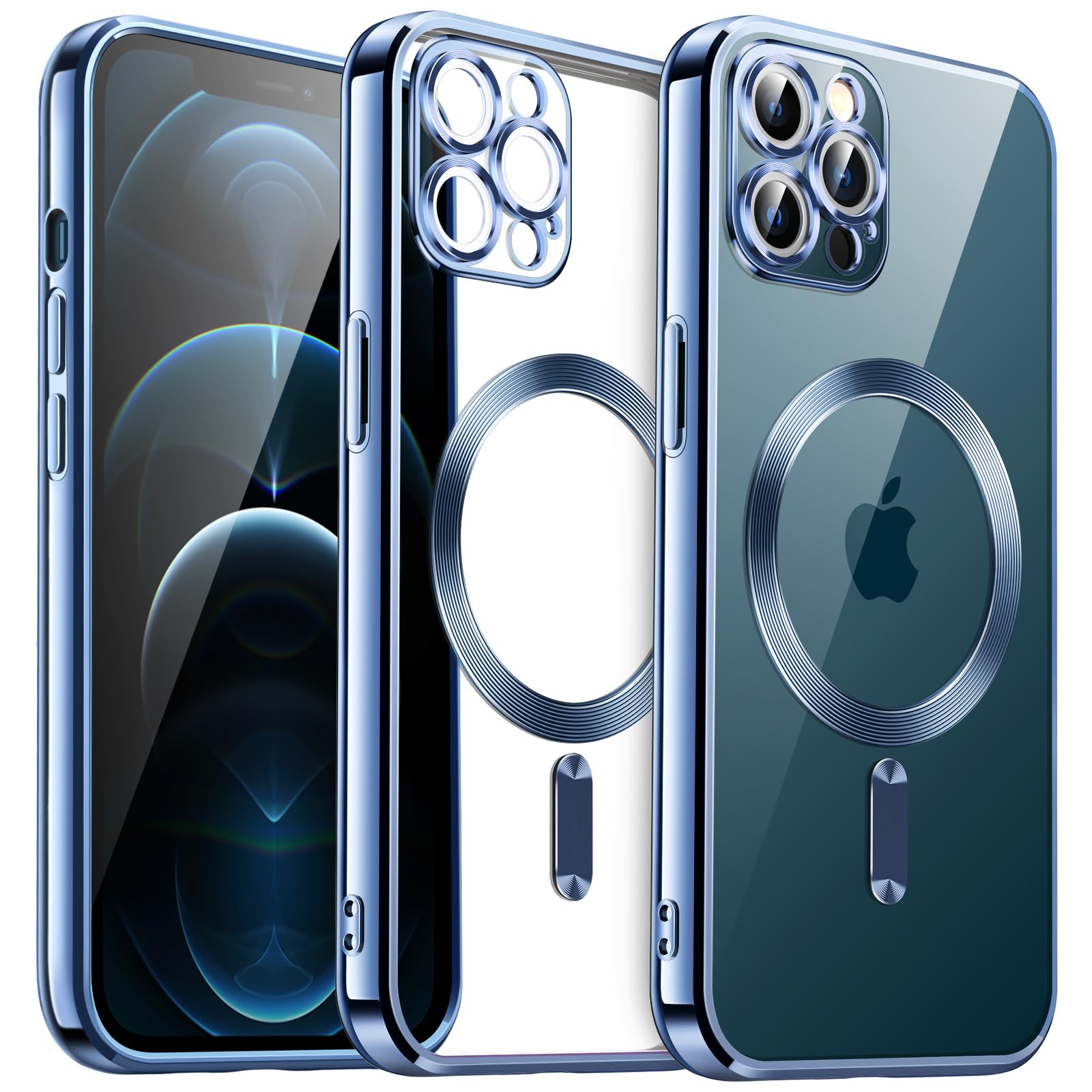 JETech Soft Clear Case for iPhone 12 Pro 6.1-Inch - Shockproof TPU Phone Cover with Full Camera Protection & MagSafe Wireless Charging Compatibility (Blue) | Perfect for Everyday Use, Travel & Outdoor Activities