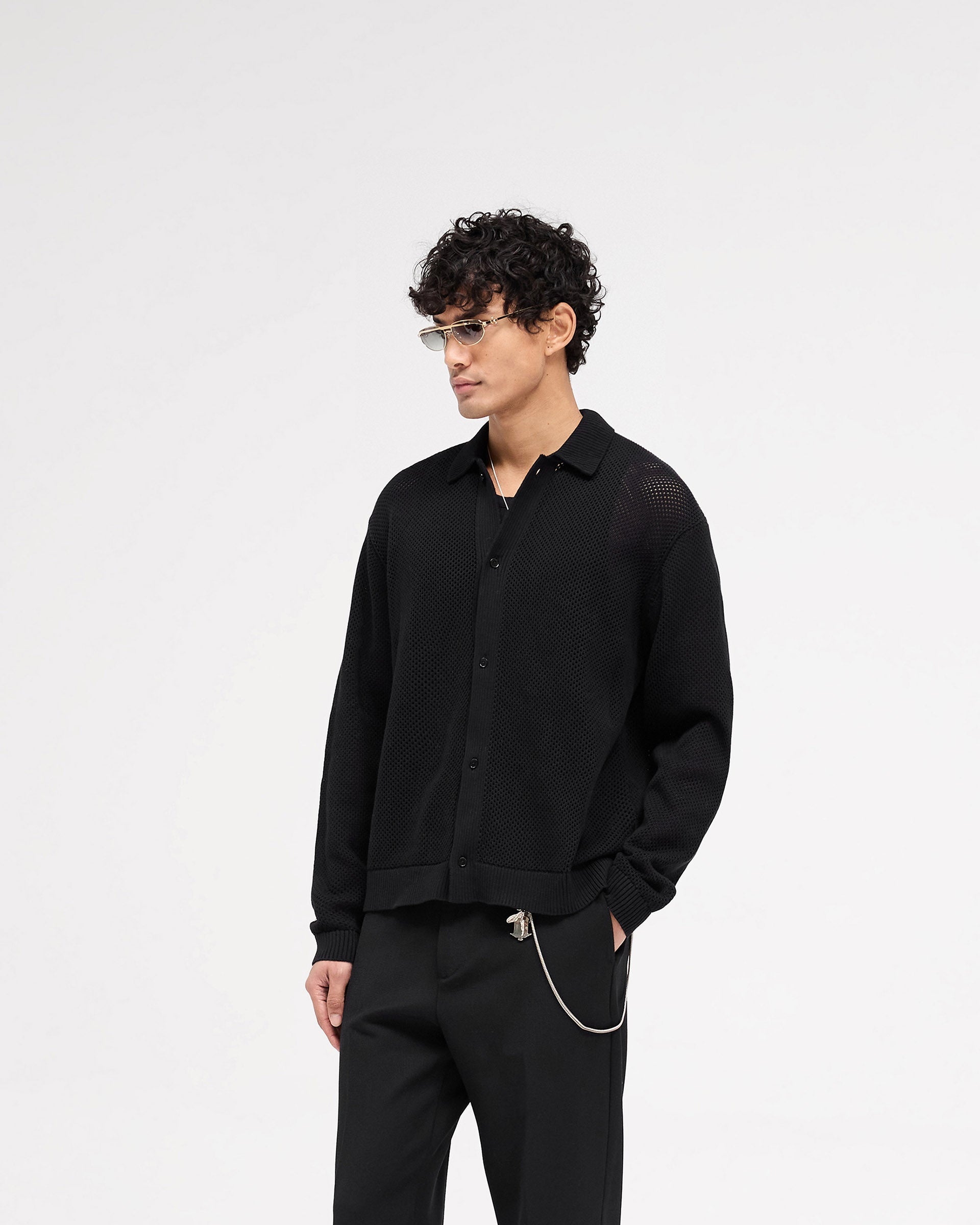 Long Sleeve Mesh Knit Shirt for Men - Breathable & Stylish Jet Black Top - Perfect for Gym, Running & Casual Wear