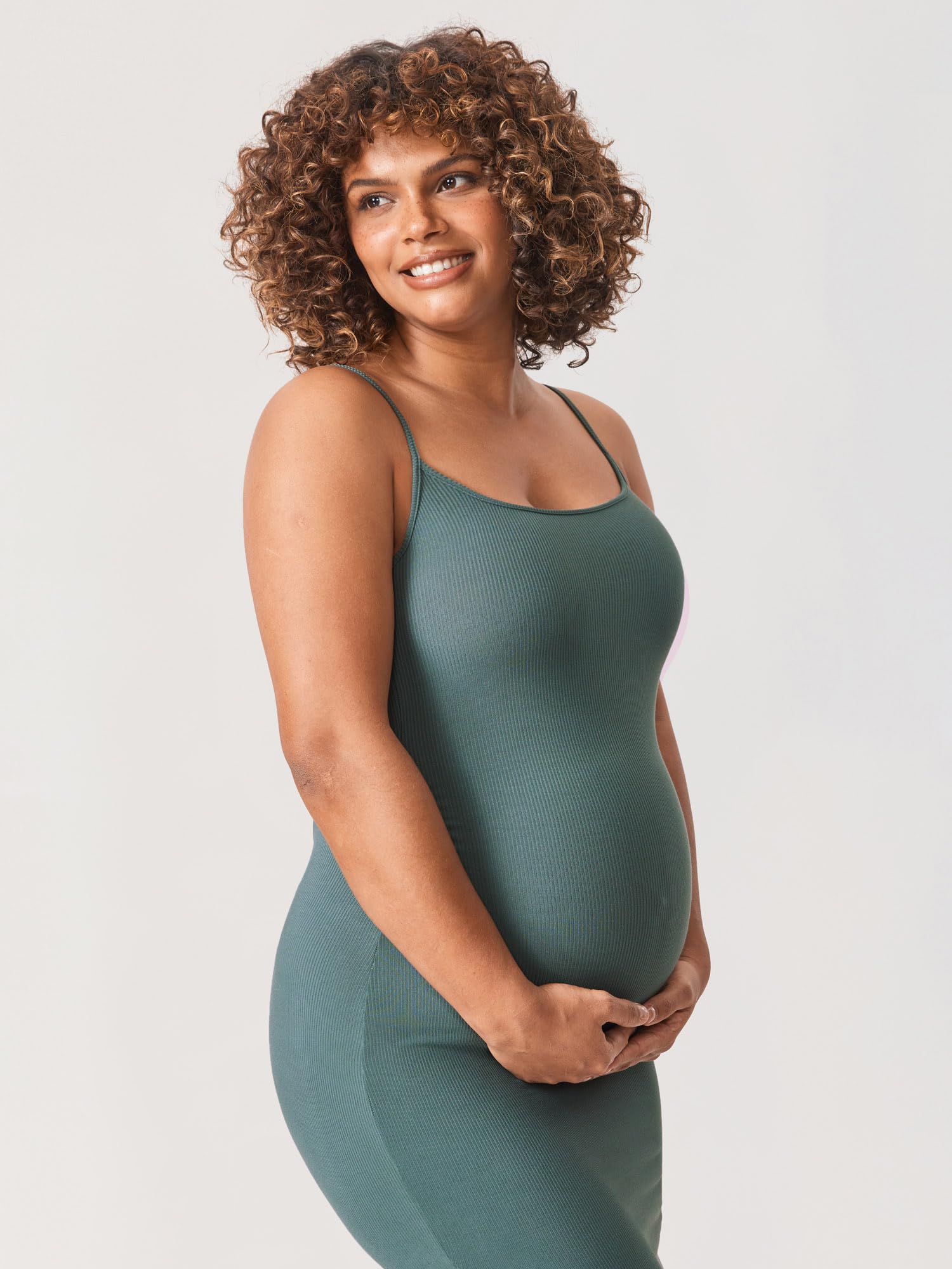 MOMANDA Women's Maternity Dress - Ribbed Spaghetti Strap Bodycon Dress with Square Neck for Pregnancy & Nursing | Perfect for Baby Showers, Maternity Photos & Special Occasions