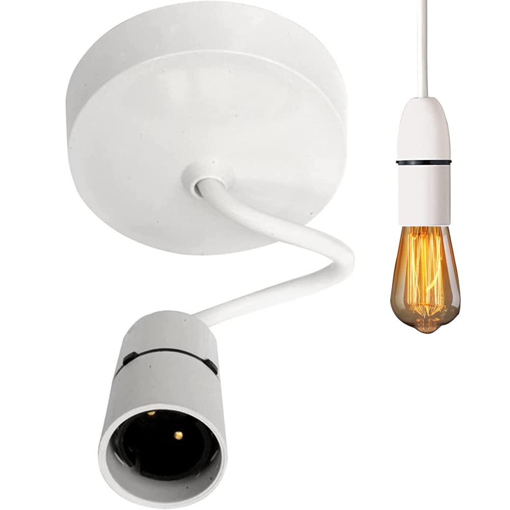6 Inch White Ceiling Pendant Light Fixture with Lampholder - Flexible Cable Lighting Kit for Dining Room, Kitchen Island, Bedroom & Living Room Decoration