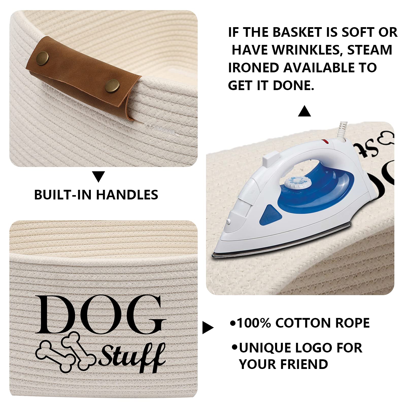 Geyecete Square Dog Toy Basket - Cotton Rope Storage Bin for Pet Toys & Accessories - Beige Pet Organizer - Perfect for Living Room, Bedroom, or Pet Play Area Organization