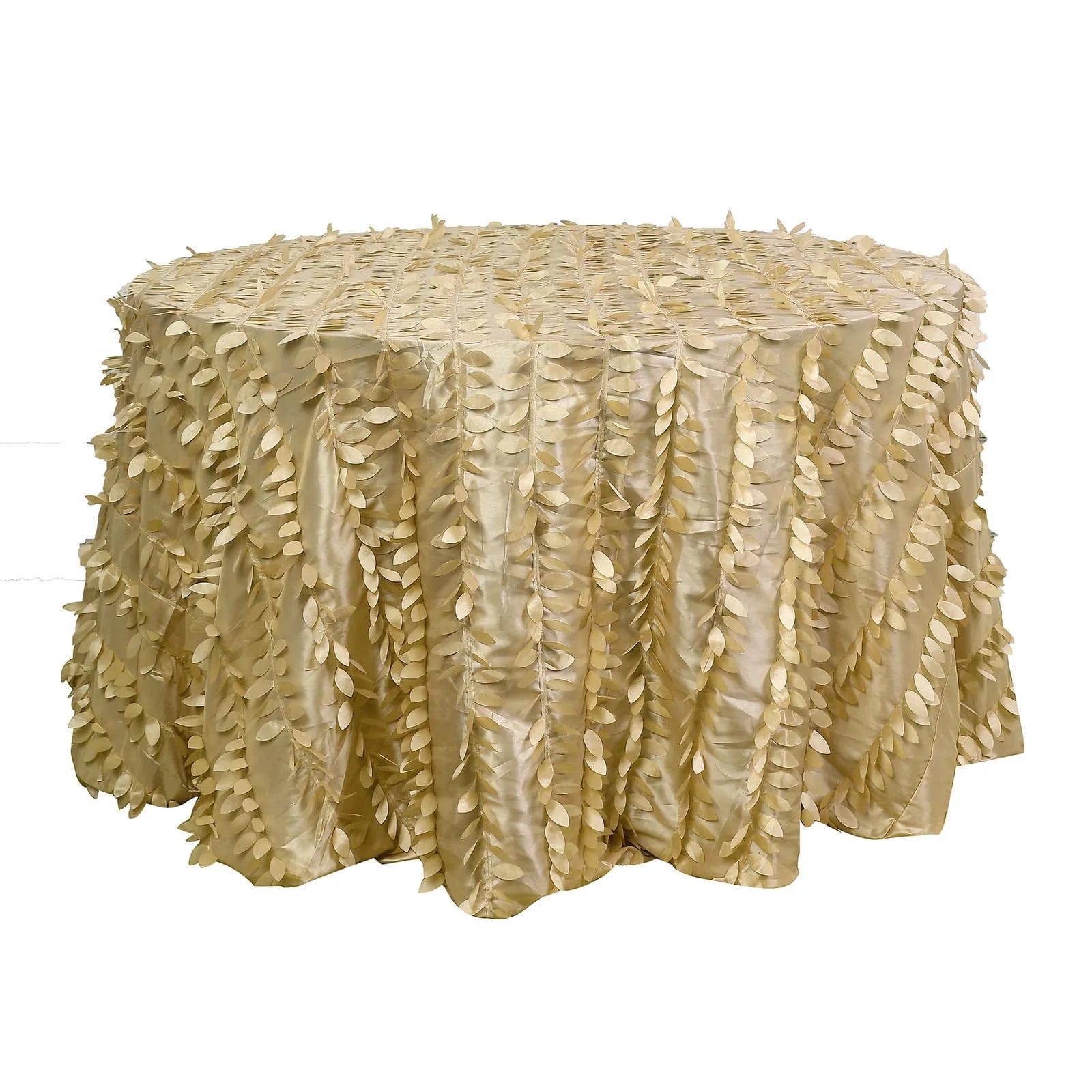 120 Inch Round Taffeta Tablecloth with Elegant Leaf Petal Design - Perfect for Weddings, Banquets, and Formal Dining Events