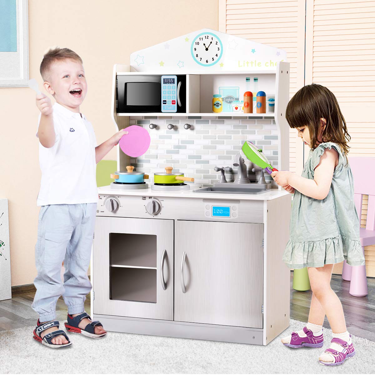 HONEY JOY Kids Kitchen Playset - Wooden Pretend Play Toy for Toddlers 3+ | Gift for Boys & Girls | Indoor Fun