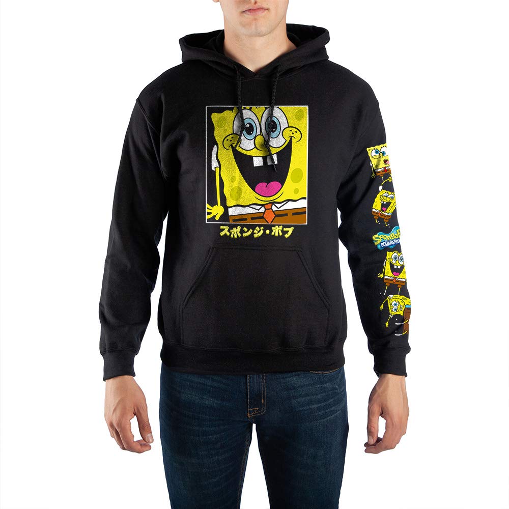 Spongebob Squarepants Cartoon Men's Black Hooded Sweatshirt - Soft Cotton Pullover Hoodie for Casual Wear & Street Style
