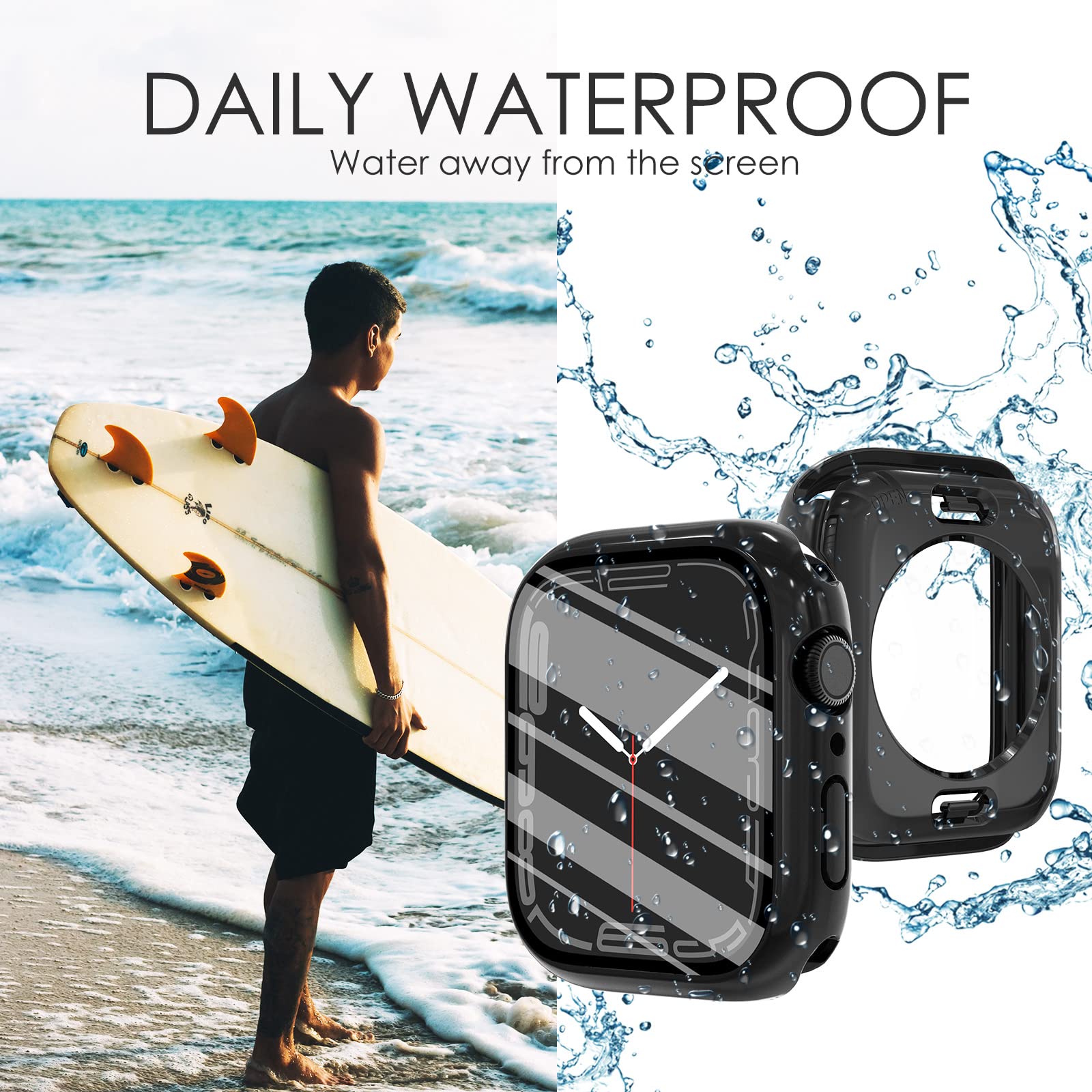 FULLIFE 6-Pack Waterproof Protective Case for Apple Watch Series 6/5/4/SE (40mm) - Includes Tempered Glass Screen Protector & Hard PC Bumper Cover (2-in-1 Design) - Perfect for Swimming, Sports & Outdoor Activities - Unisex for Men & Women