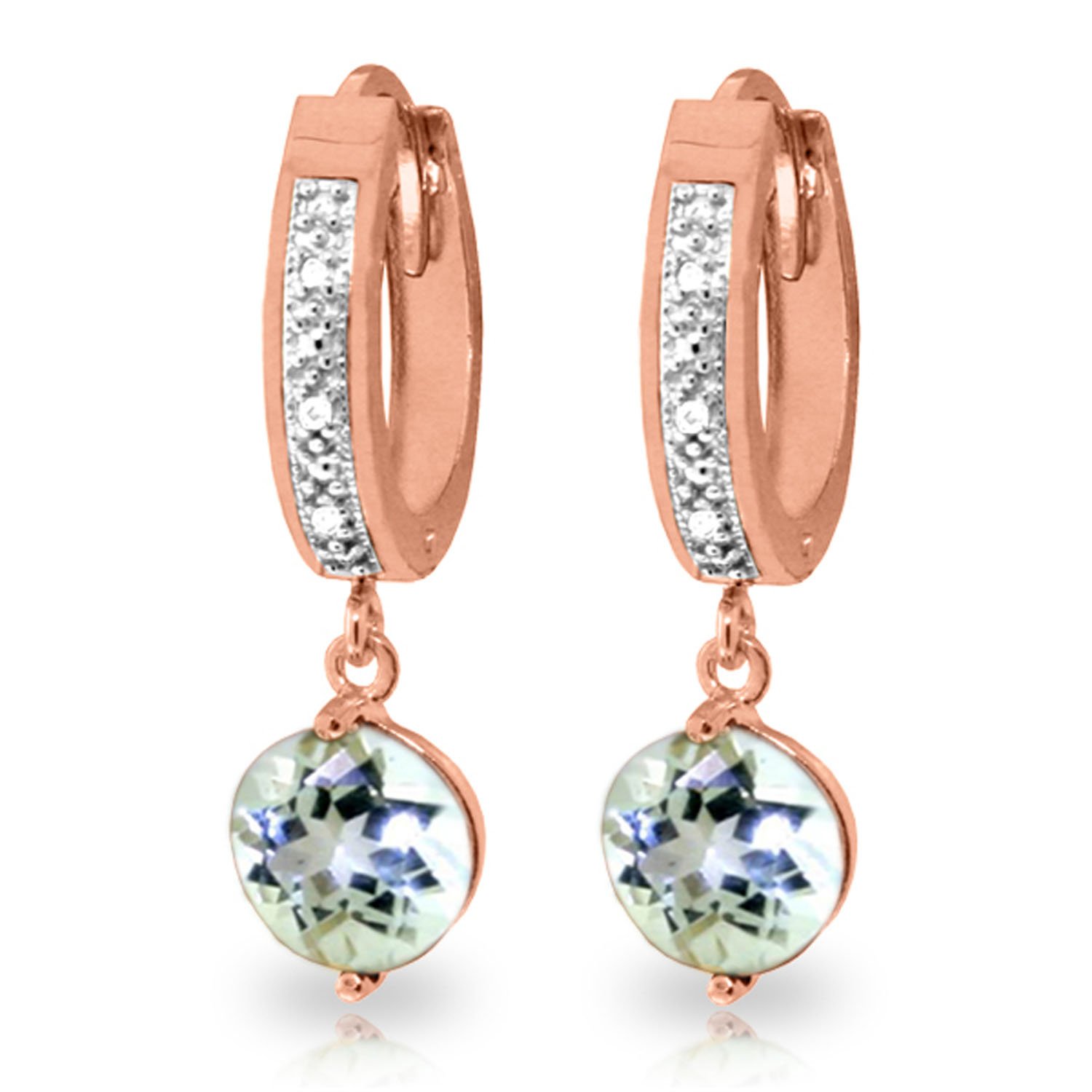 14K Rose Gold Hoop Earrings with Genuine Diamonds & Aquamarine Gemstones - Elegant Dangle Earrings for Women, Perfect for Weddings, Parties & Special Occasions