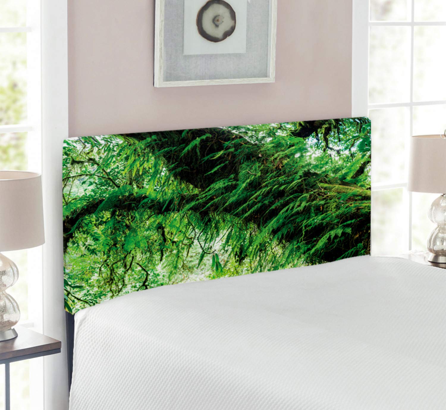 Ambesonne Tropical Rainforest Headboard - Green & Brown Upholstered Metal Bed Headboard with Memory Foam, Twin Size | Jungle-Themed Home Decor for Bedroom Relaxation & Nature-Inspired Interior Design