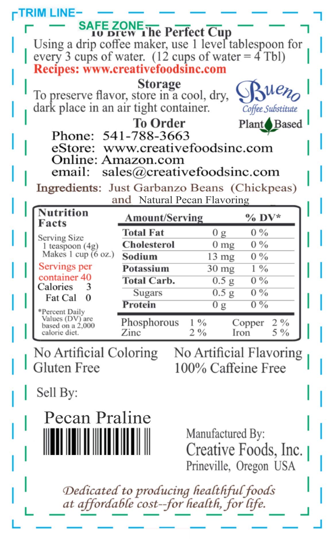 Organic Pecan Praline Flavored Garbanzo Bean Coffee Substitute - Medium Roast, 2-3 lb Bags | Caffeine-Free Herbal Coffee Alternative for Morning Brew & Nighttime Relaxation