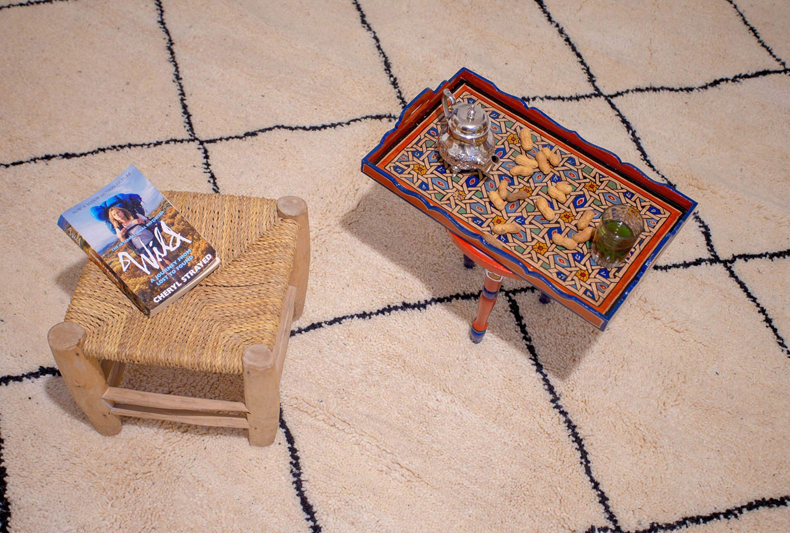 Hand Painted Moroccan Decorative Tray - White Bohemian Arabesque Serving Tray with Waterproof Acrylic Painting (Red Brick) | Perfect for Home Decor, Coffee Table Centerpiece & Gift Giving