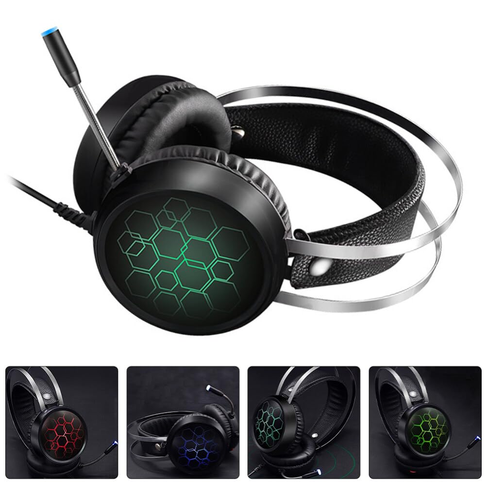 OSALADI USB Wired Gaming Headset with Noise-Cancelling Microphone, RGB Lights for PC Laptop Computer - Perfect for Gaming, Online Classes & Remote Work (Black)