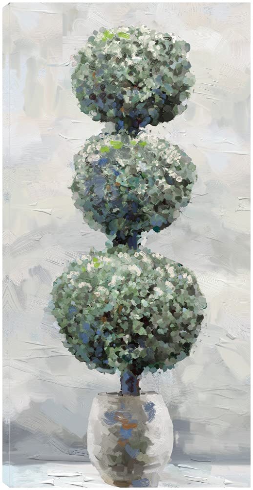 Hand-Painted Fine Art Canvas Topiary Wall Decor - 21x40 Inch Ready to Hang Canvas Print for Living Room, Bedroom, Office & More - Elegant Botanical Home Decor Perfect for Housewarming Gifts & Interior Design
