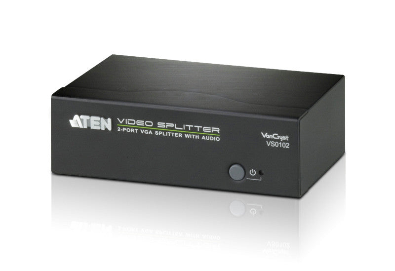 Aten VS0102 2 Port VGA Splitter with Audio Support | 450MHz Bandwidth | 1920x1440 Resolution | 65m Signal Booster | for Home Theater, Office Presentations & Gaming Setup