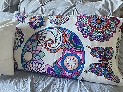 Mandala Design Set of 2 Washable Reversible Coloring Pillowcases for Kids & Adults - DIY Fabric Art Activity for Stress Relief, Bedroom Decor, and Creative Family Fun