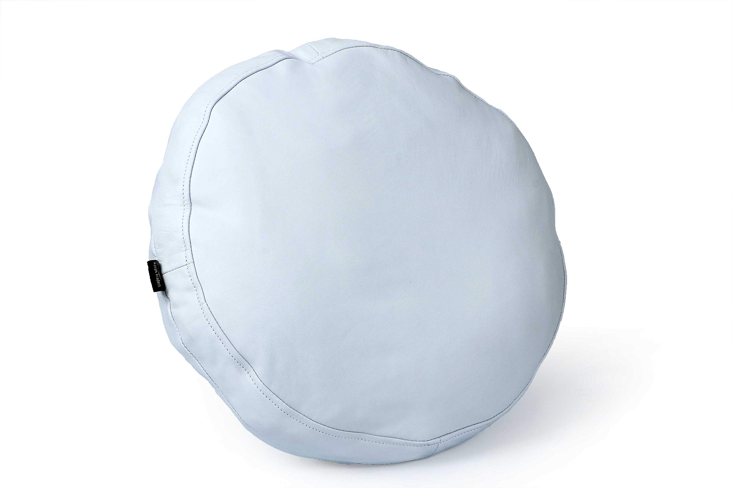 100% Lambskin Round Leather Pillow Cover - Soft & Luxurious Sofa Cushion Case - Decorative Circular Throw Covers for Living Room & Bedroom - White 18 Inch Diameter - Perfect for Cozy Home Decor & Modern Interior Design