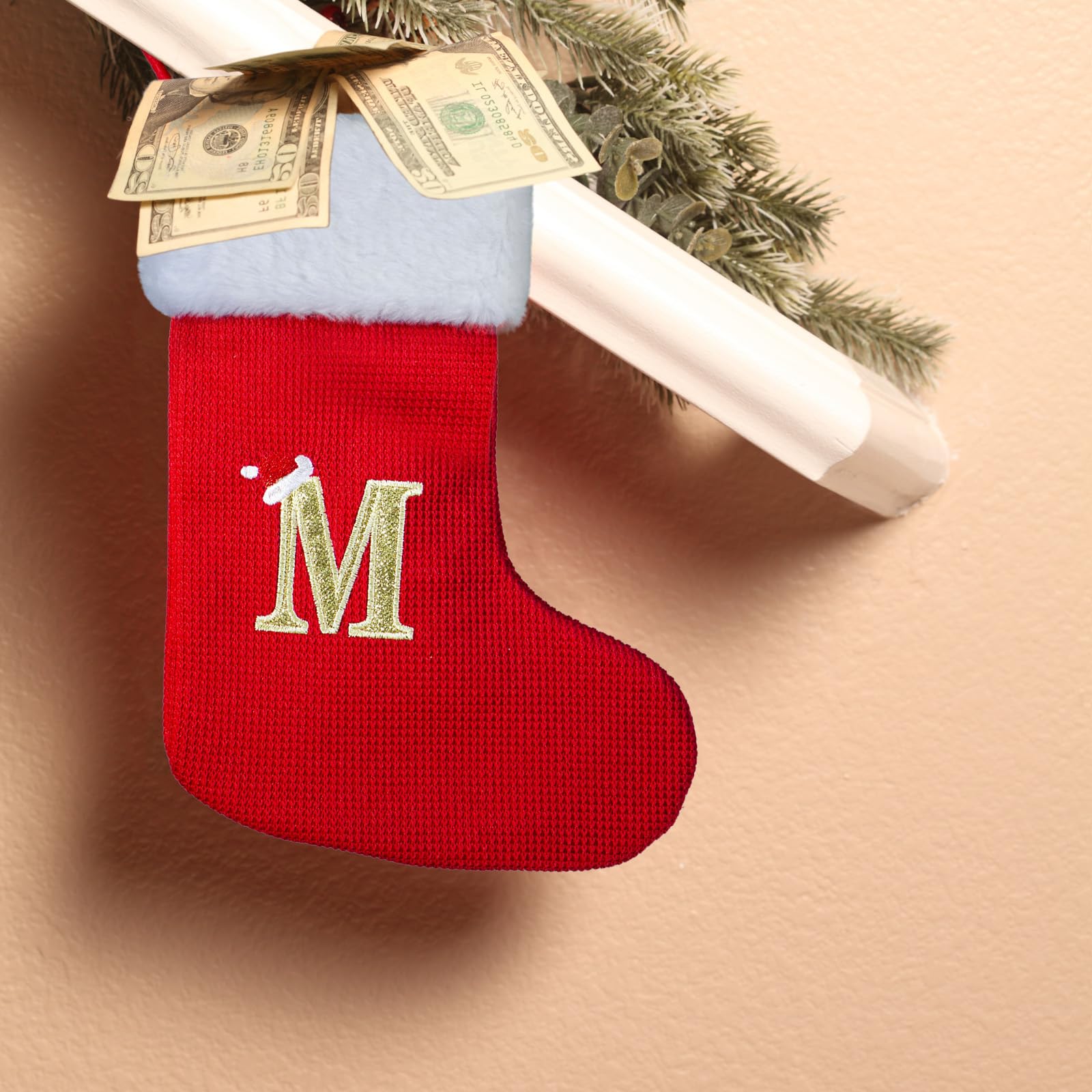 Personalized Monogrammed Christmas Stockings - 13 Inch Embroidered Initial Holiday Stockings for Mom, Dad, Kids, Women & Men - Red Festive Stocking with Custom Letter (M) - Perfect for Fireplace Decor, Gift Giving & Family Christmas Traditions