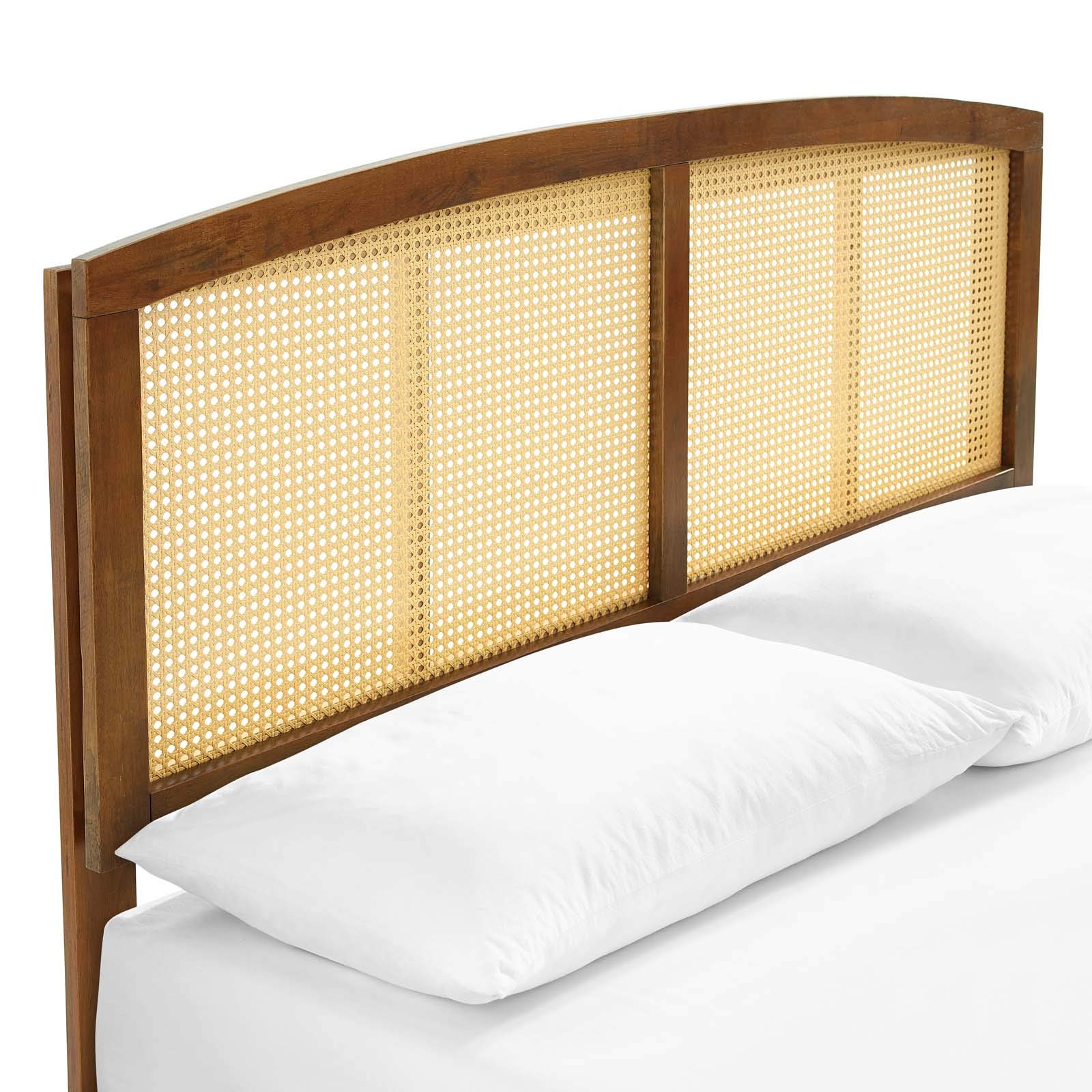 Modway Sierra Cane & Wood Queen Platform Bed with Angular Legs - Walnut Finish | Modern Minimalist Bed Frame for Bedroom, Guest Room & Dorm