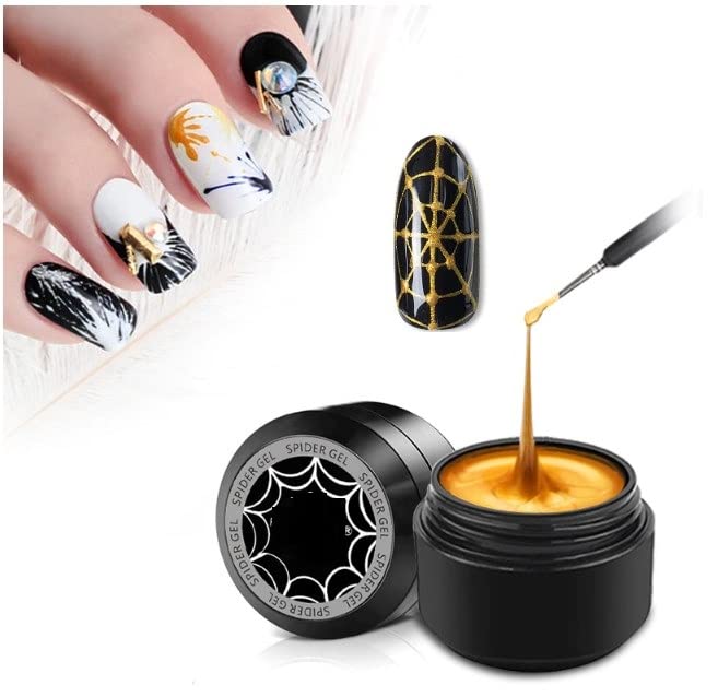 D.B.Z. Gold Spider Gel Nail Art Kit - UV LED Gel Polish with Thin Brush for Professional Nail Painting (Black & White) - Perfect for Salon, Home Manicures & Creative Nail Designs