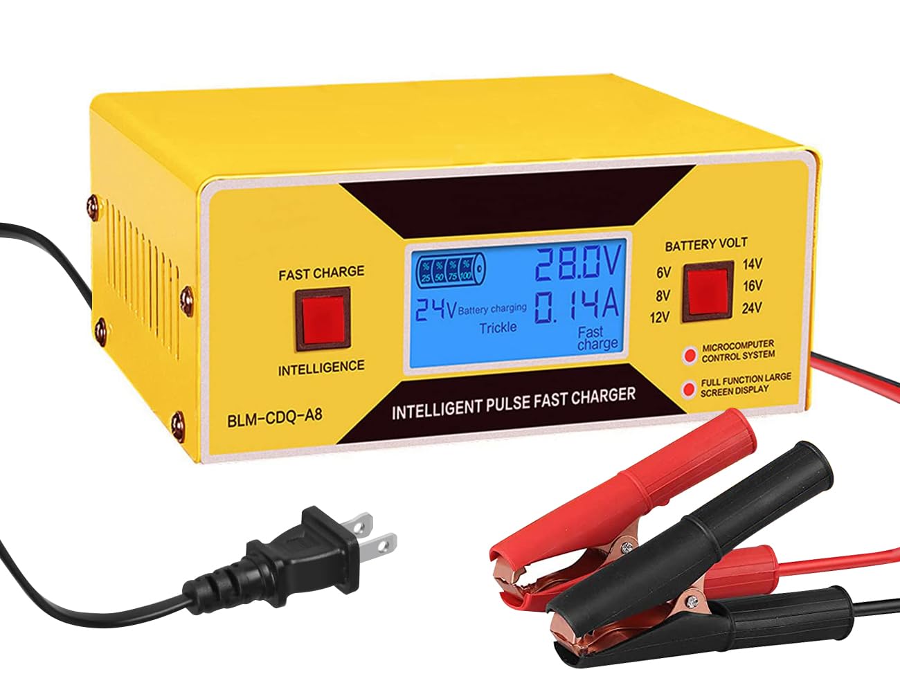 Automatic Car Battery Charger 6/8/12/14/16/24V Adjustable Voltage with 0-10A Output | Smart Trickle Charger & Battery Maintainer for Automotive, Motorcycle, ATV, Boat, Marine, Golf Cart & Lawn Mower | Perfect for Winter Storage, RV Camping & Emergency Vehicle Jump Start