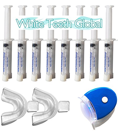Professional Teeth Whitening Kit for Home Use - 8 Syringes of 44% Carbamide Peroxide Whitening Gel, Custom Mouth Trays & Shade Guide - Brighten Smile for Weddings, Job Interviews & Special Occasions