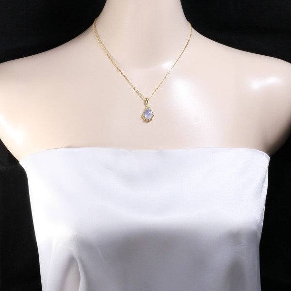 18K Yellow Gold Chalcedony Diamond Necklace for Women - Elegant Gemstone Jewelry Gift for Anniversary, Wedding & Special Occasions