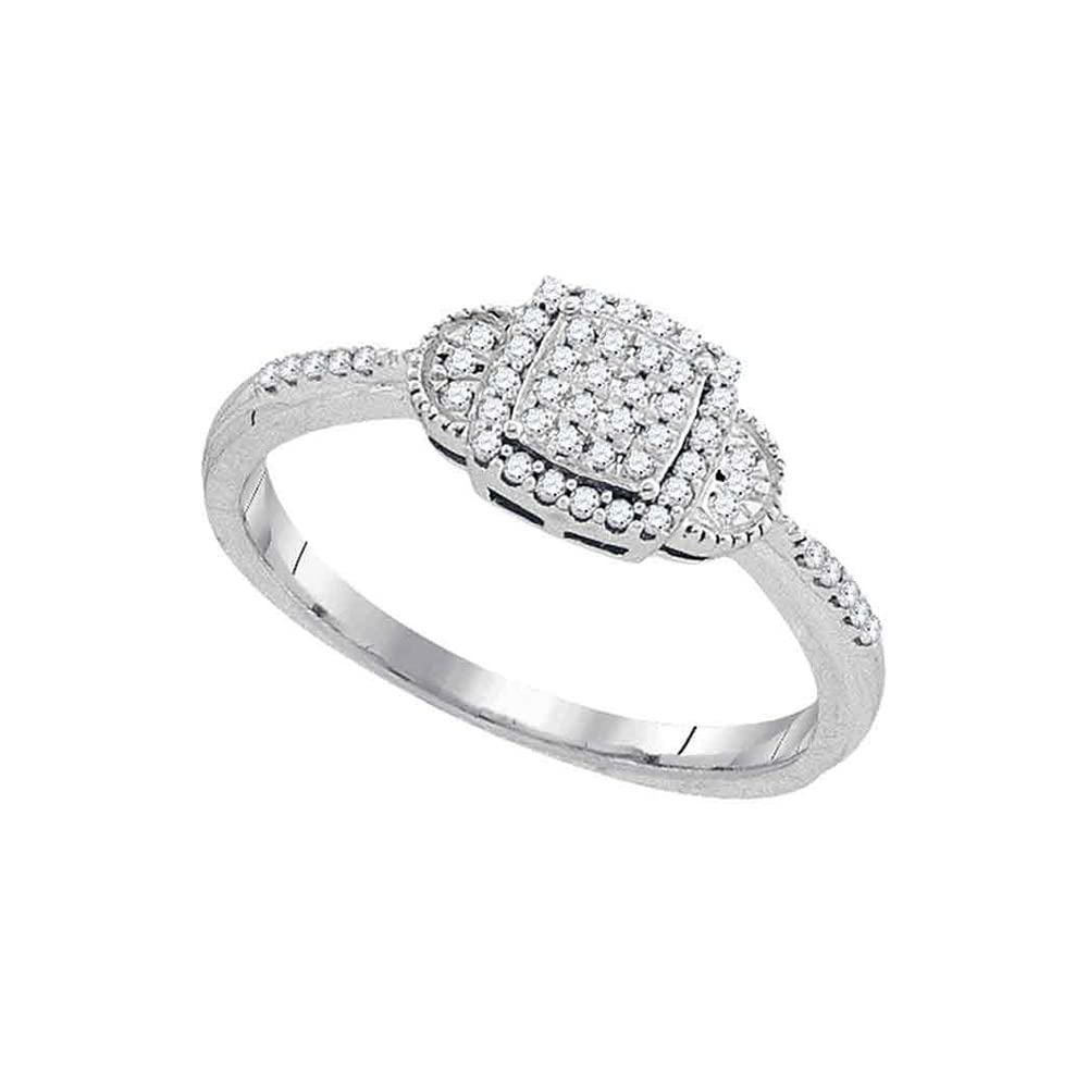 10K White Gold Women's Round Diamond Square Cluster Ring - 1/6 CTTW - Elegant Wedding, Engagement & Anniversary Jewelry Gift