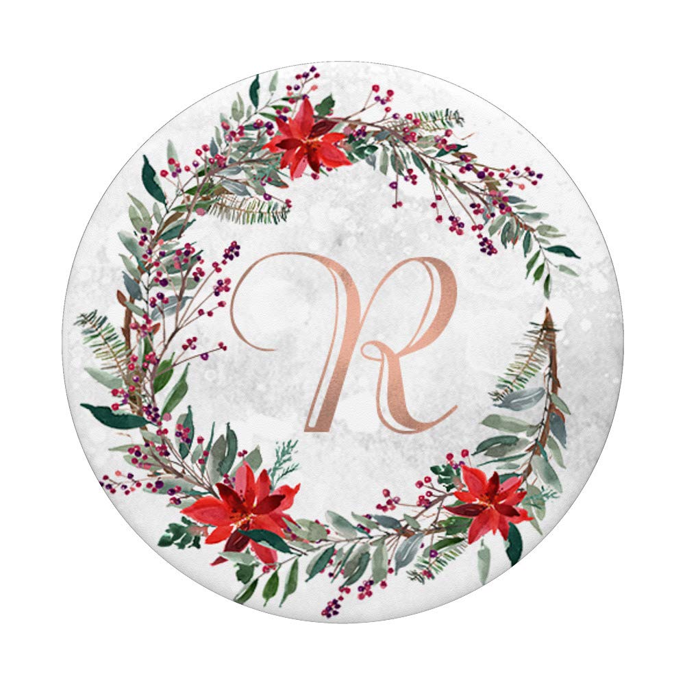 Rose Gold Monogram Letter R Christmas Wreath PopSocket - Perfect for Holiday Gifts, Phone Accessories & Personalized Decorations