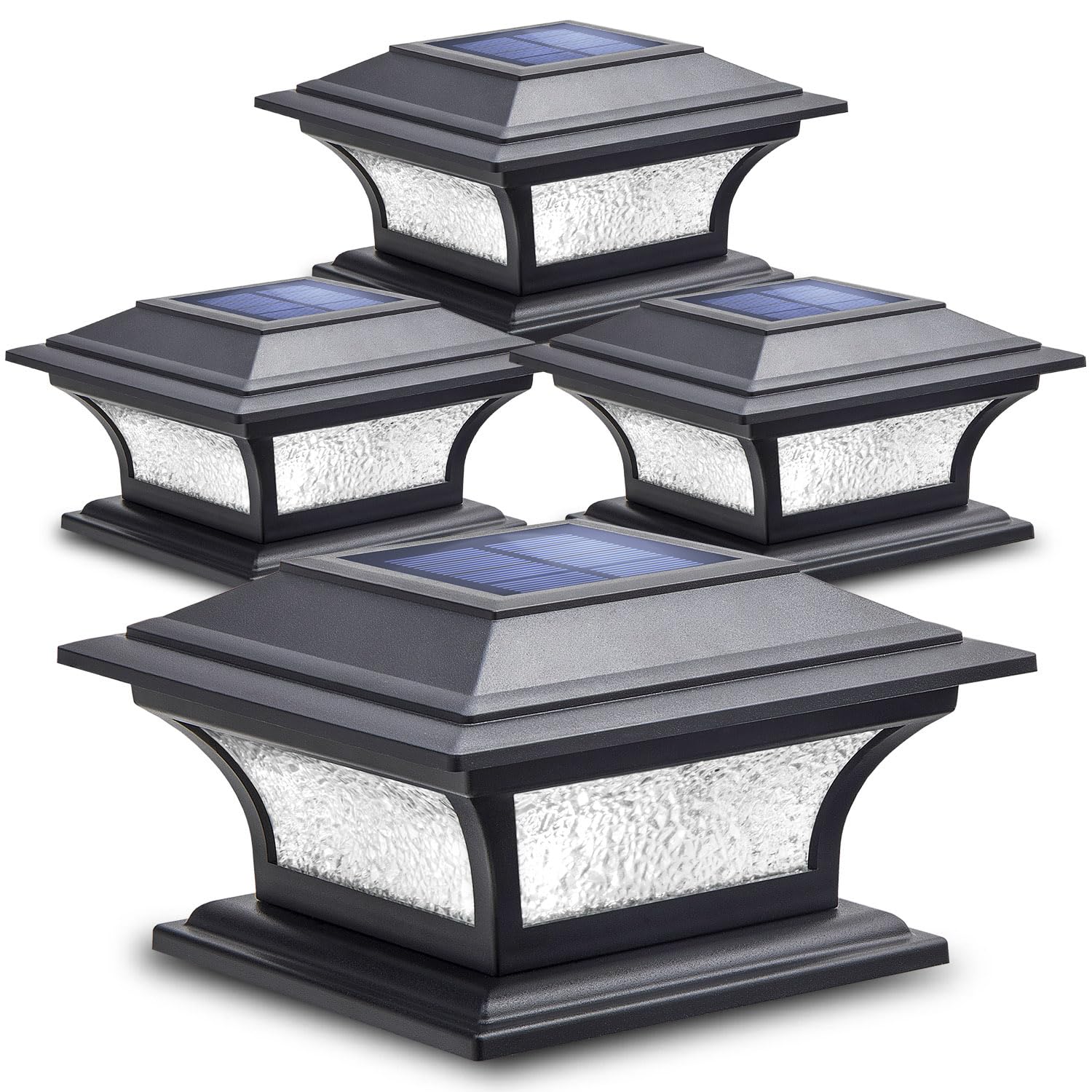 SIEDiNLAR Solar Post Lights Outdoor - 4 Pack Black LED Fence Cap Lights with 2 Modes (Warm White/Cool White) for 4x4 5x5 6x6 Wood Posts - Waterproof Garden Lighting for Deck, Patio, Pathway & Backyard Landscaping