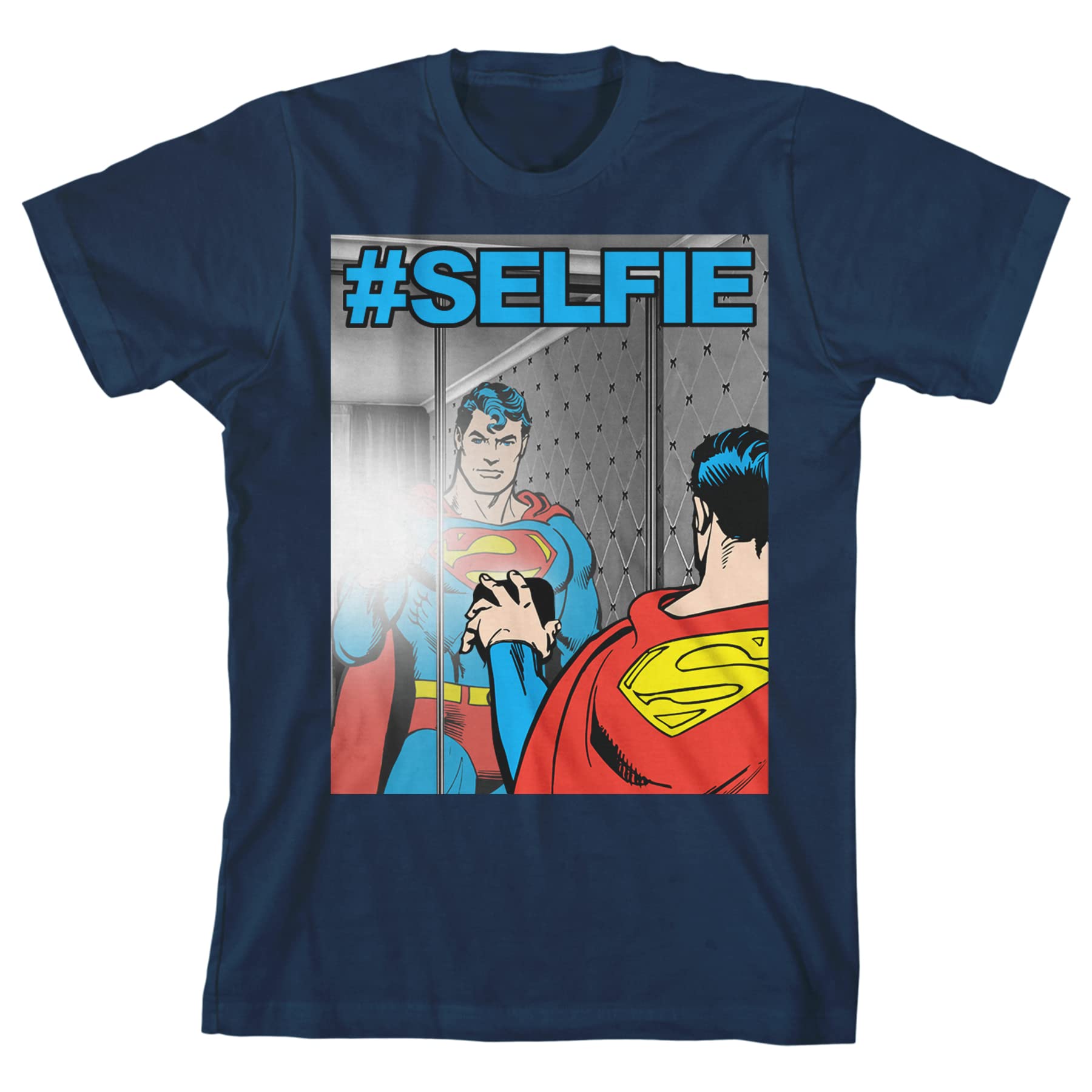 Superman Graphic T-Shirt for Boys - Navy Blue Youth Superhero Tee - Perfect for Casual Wear, Cosplay & Superhero Fans