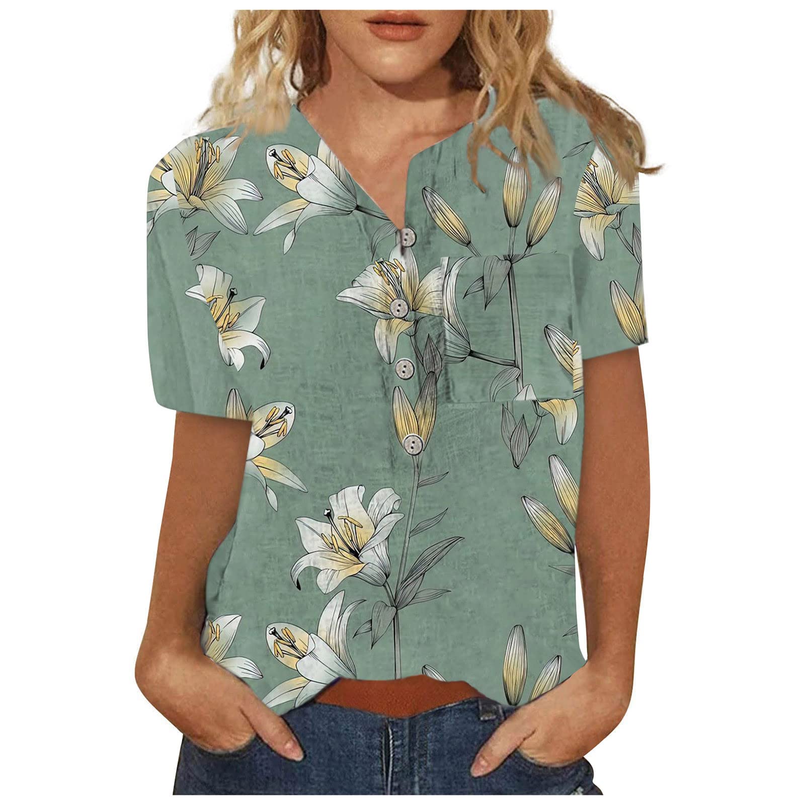 SNKSDGM Women's 3/4 Sleeve Retro Floral Print Round Neck Casual Loose Blouse - Vintage Style Holiday Graphic Tee for Spring Summer Outfits, Beach Vacations & Boho Chic Looks