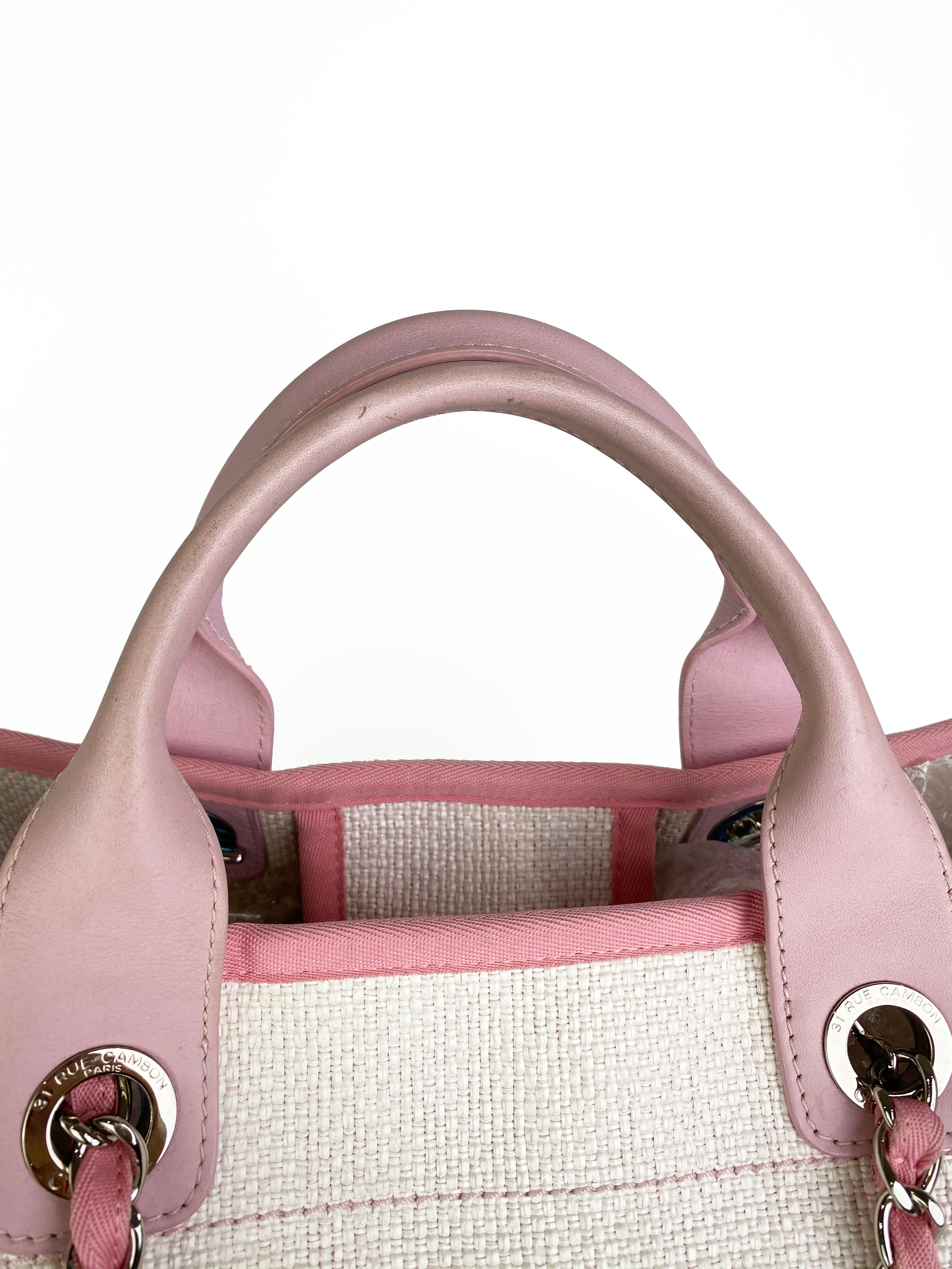 Chanel Pink & White Deauville Tote Bag - Luxury Designer Handbag for Women | Perfect for Beach, Travel & Everyday Use
