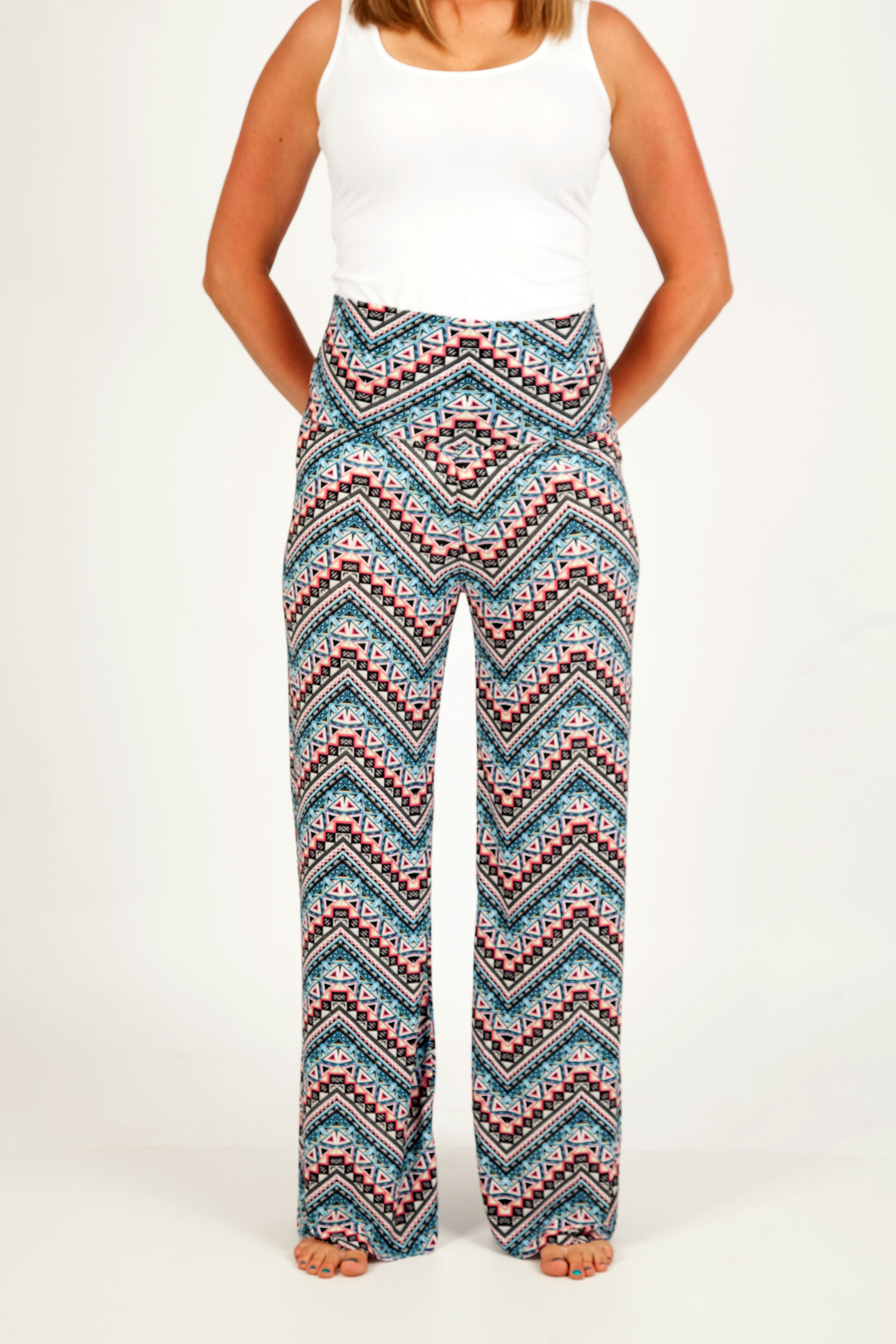 Blue Azure Palazzo Pants for Women - Flowy Wide Leg Lounge Pants - Boho Chic Comfortable Palazzo Trousers for Yoga, Travel & Home Wear