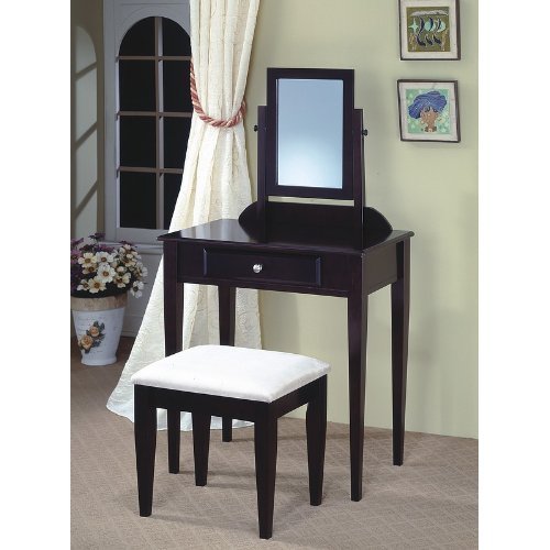 Modern Cappuccino Finish Vanity Desk & Chair Set with Mirror - Perfect for Bedroom, Dressing Room, and Makeup Station