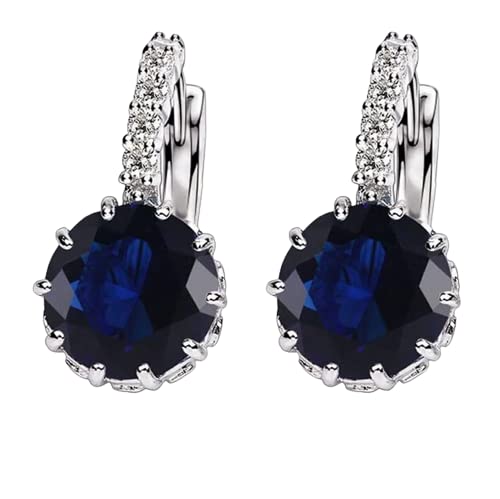 2.5Ct Round Cut Blue Sapphire Simulated Diamond CZ Drop Earrings - White Gold Plated Elegant Jewelry for Women, Perfect for Weddings, Parties & Special Occasions